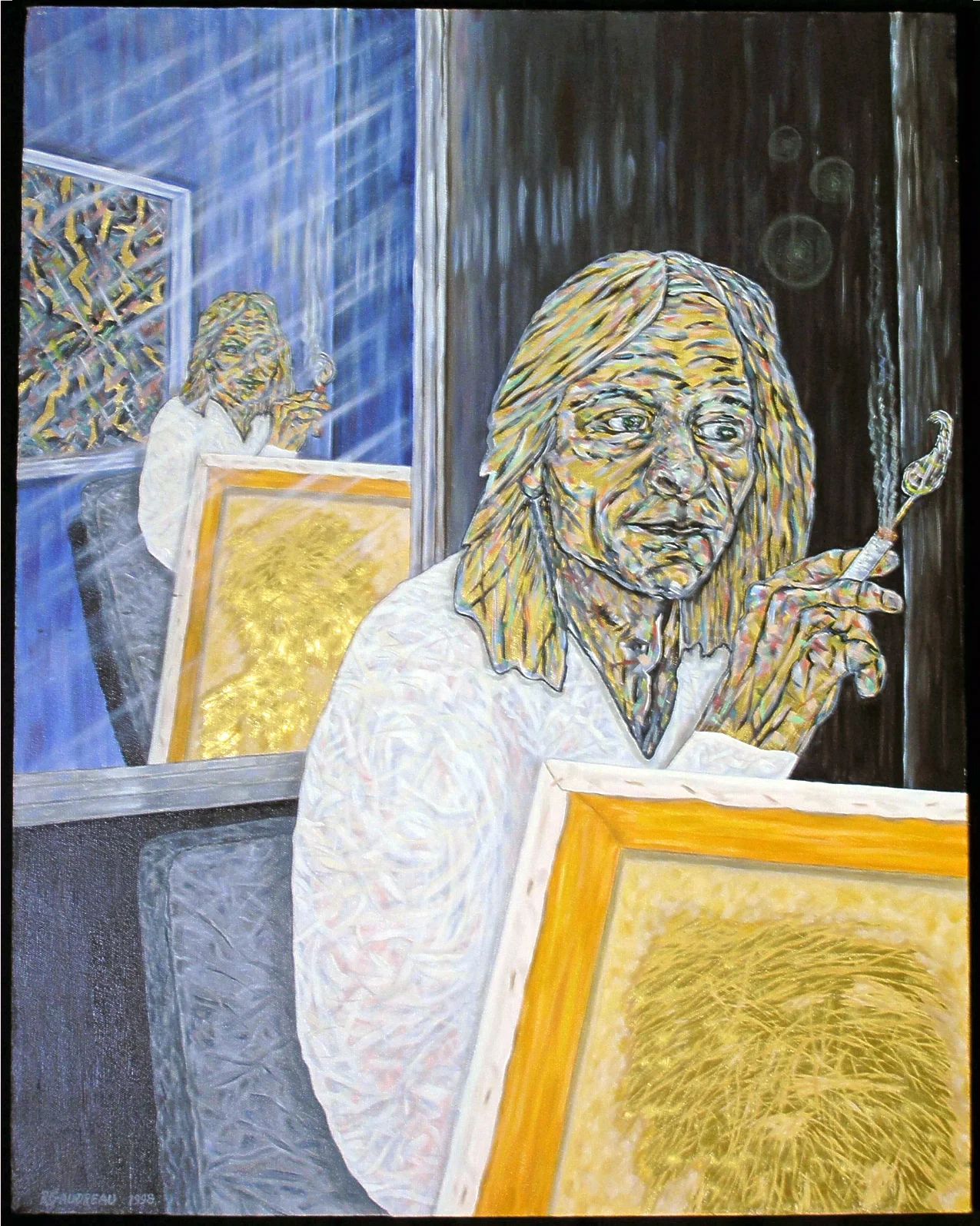 Self Portrait Gold 1998 mixed media 23k gold leaf oil painting on canvas 28 x 22 inches