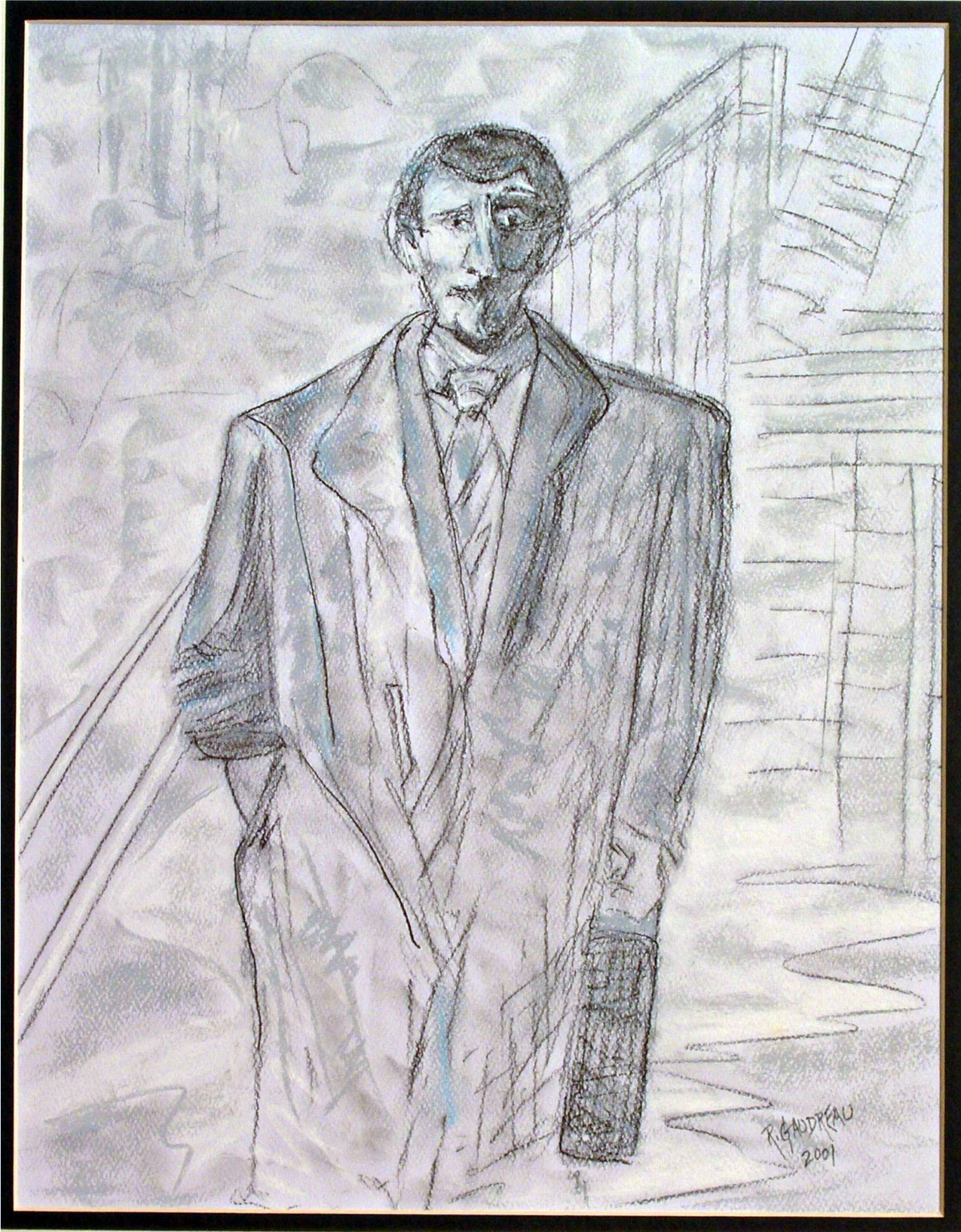 Man with the Suitcase(sketch) 2001 pastel, charcoal on paper 14 x 11 inches