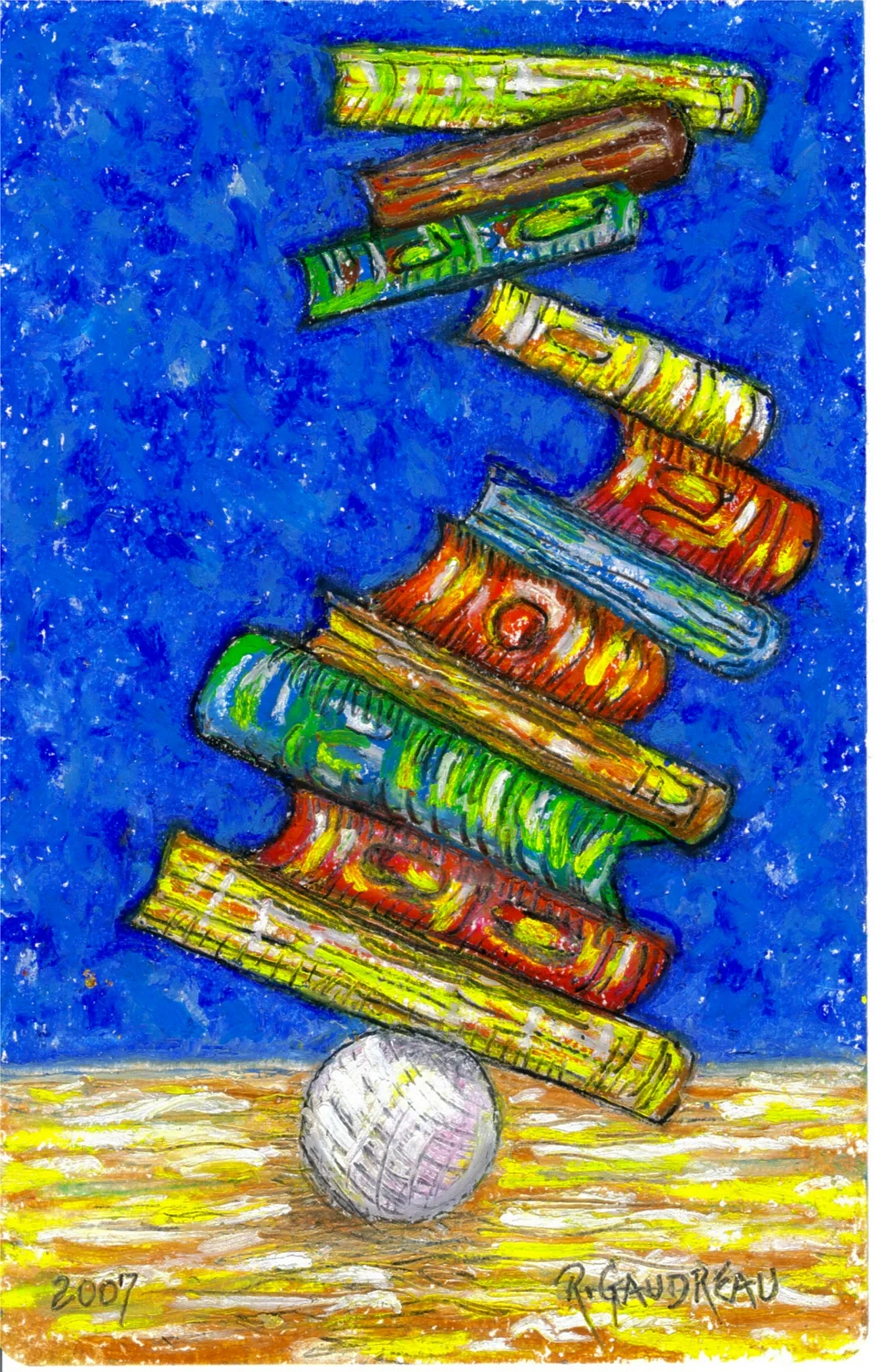 Balancing the Books 2007 oil pastel, graphite, charcoal on watercolor paper 8 x 5 inches