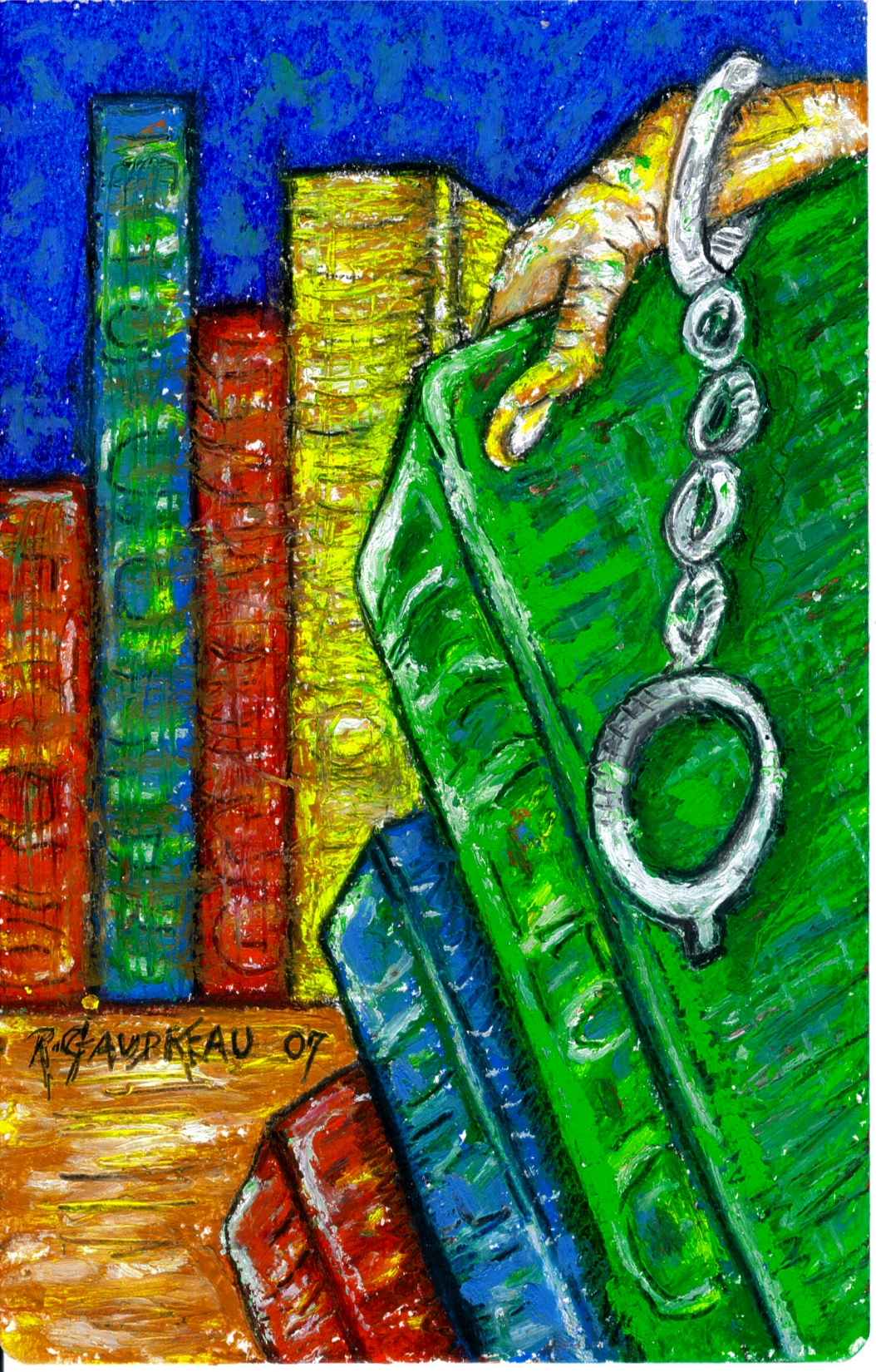Book 'Em 2007 oil paste, graphite, charcoal on watercolor paper 8 x 5 inches