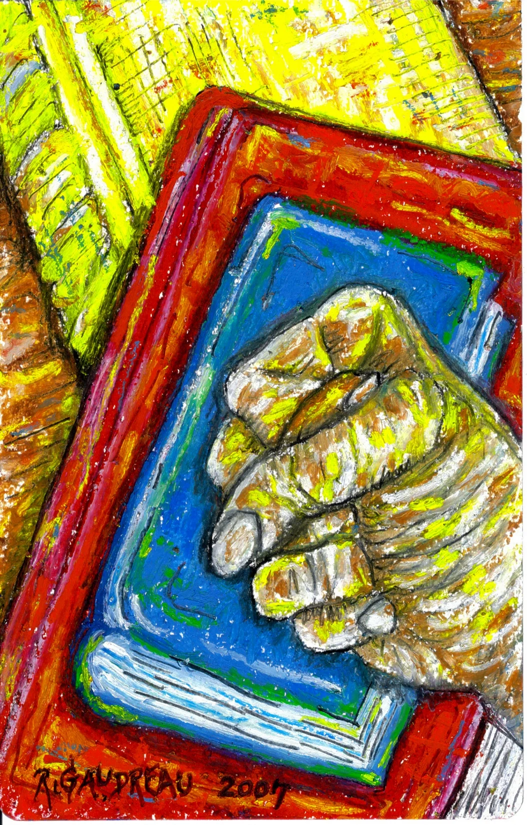 Go by the Books 2007 oil pastel, graphite charcoal on watercolor paper 8 x5 inches