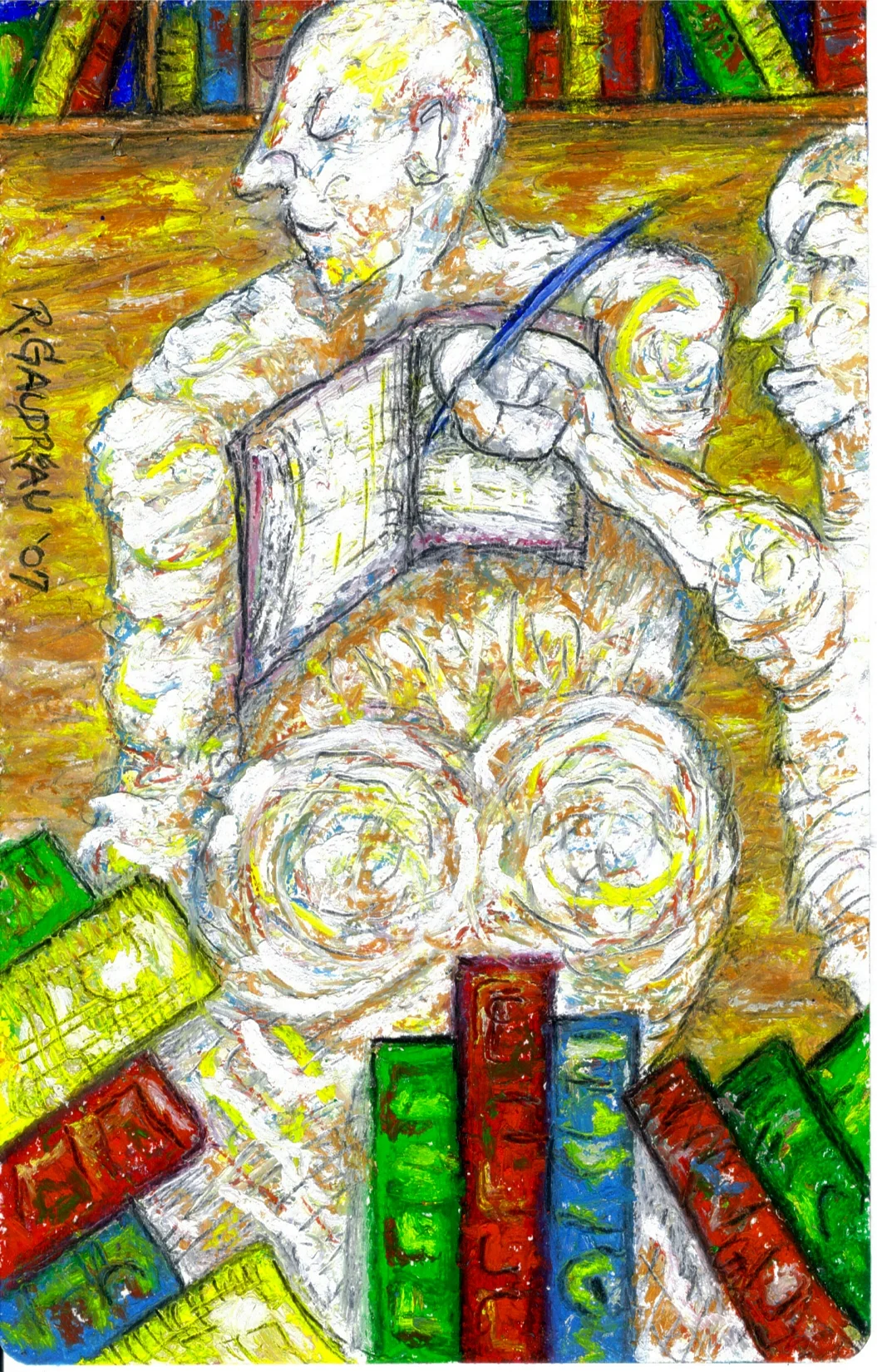 Write a Book 2007 oil pastel, graphite, charcoal on watercolor paper 8 x 5 inches