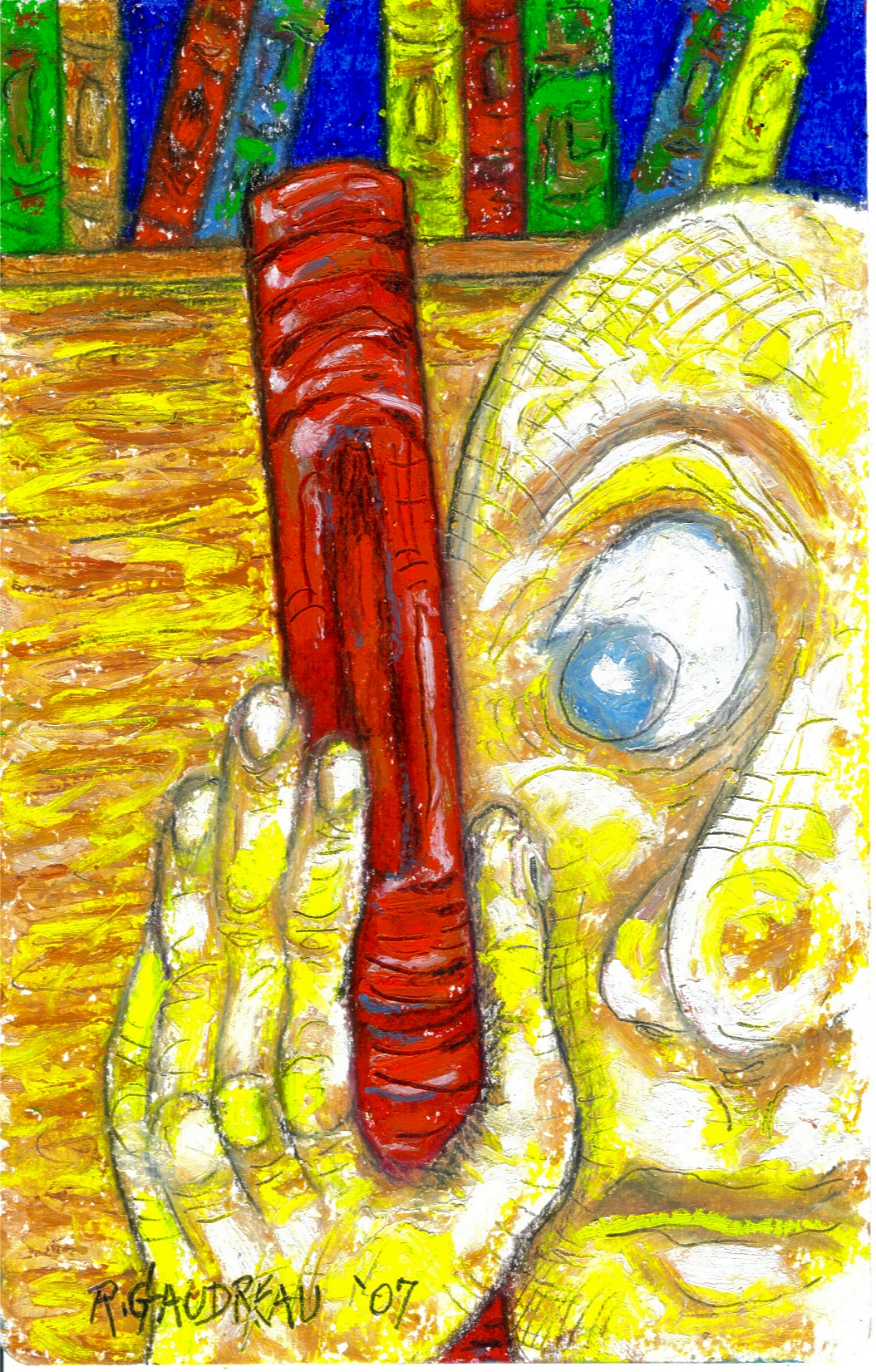 Handbook 2007 oil pastel, graphite charcoal on watercolor paper 8 x 5 inches