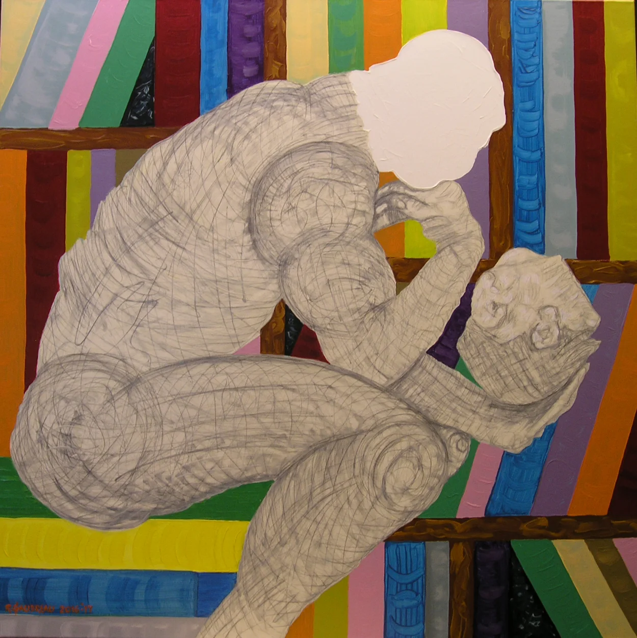 Model Thinkers - "Hold That Thought" (Second Guess) 2016-17 36"h x 36"w oil, graphite on linen