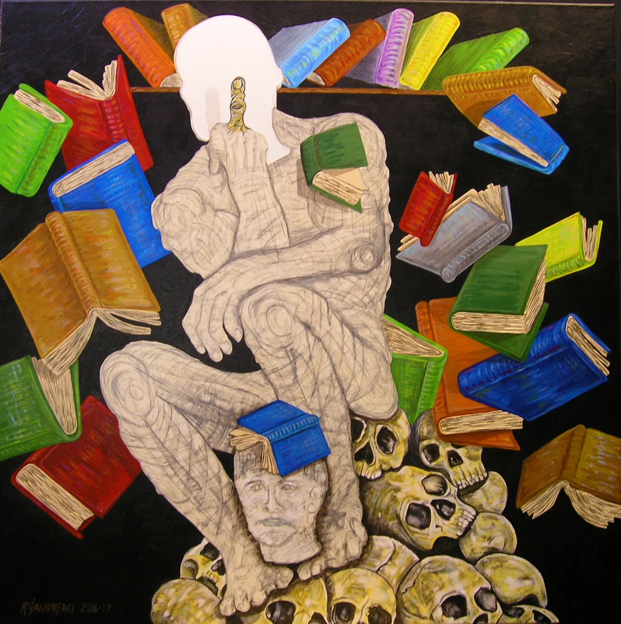 Model Thinkers - "Thinking Out Loud" (Chaos-Out of Mind)" 2016-17 36"h x 36"w oil, graphite on linen 23k gold leaf