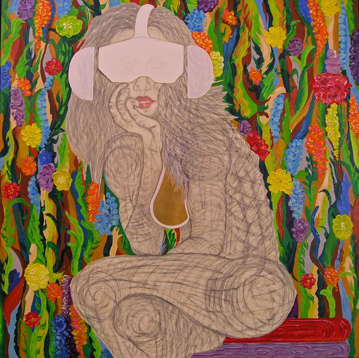 Model Thinkers - "Think Again" (Flourish) - 2016-17 36"h x 36"w oil, graphite on linen 23k gold leaf