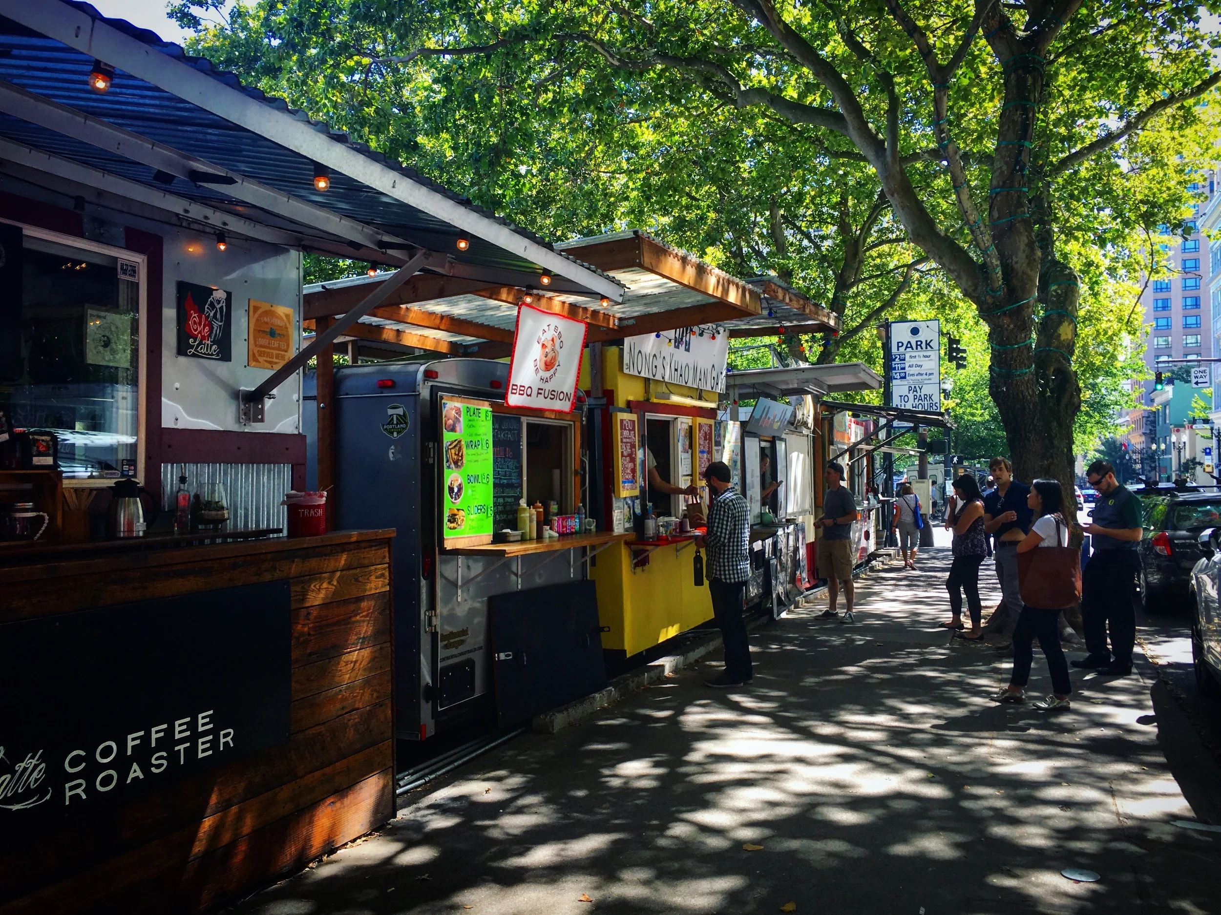  Food carts line the downtown city streets in Portland. &nbsp; 