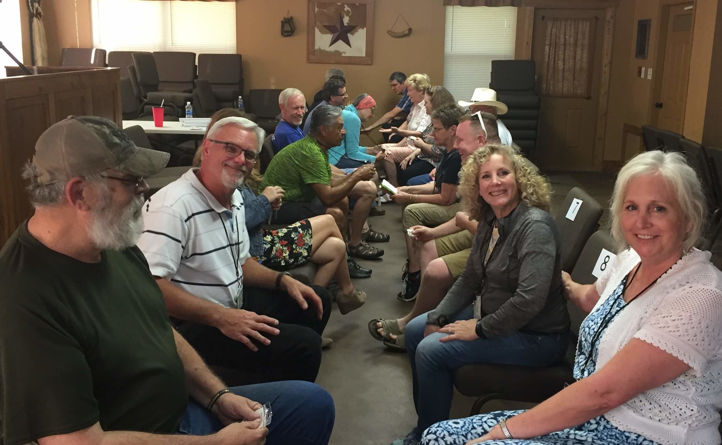 Friday night at the Play. Story. Eat. Experience, participants go through the "wagon wheel"--an exercise for everyone to answer five get-acquainted questions in two minutes or less. 