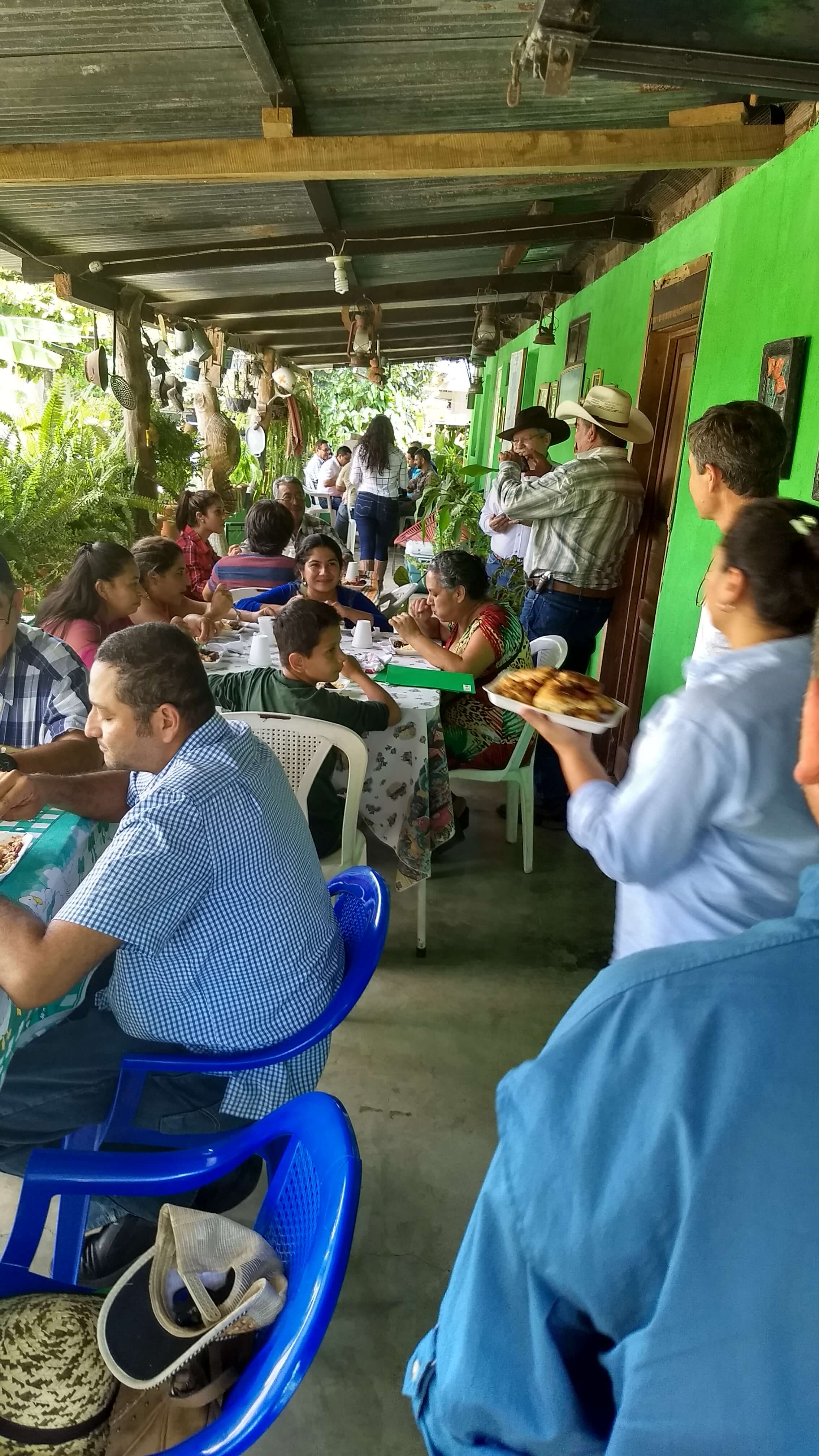 The group enjoys sharing a meal together.