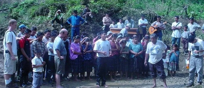 One of my treasured pictures from the beginning days of work in the jungle. This is the first baptism in Sepoc. Justin Hoskins and Jim Bogle are in the picture to the left. Jose, the leader of the village and future pastor, speaks to the group after the baptism. All those behind him who had been baptized, were about to be prayed over by the Christians present. 