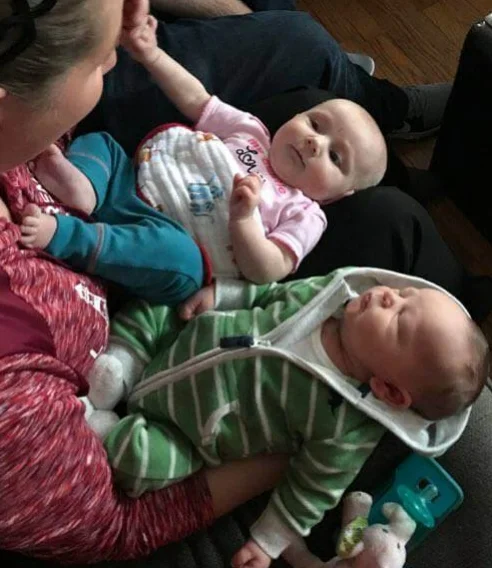Zeke meeting his cousin Bridget, for the first time! 