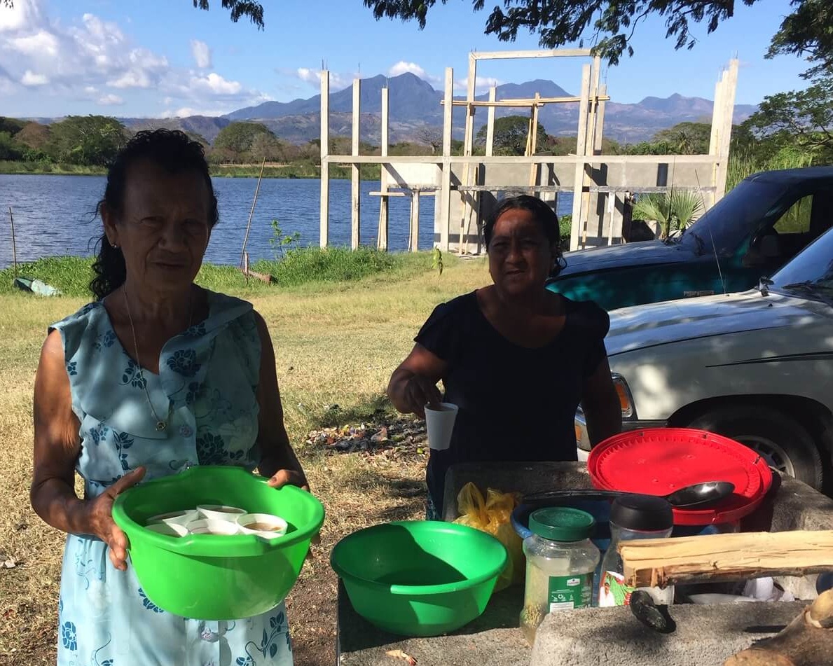 The ladies who fixed the soup allowed me a moment to snap their picture. The structure in the background is the framing of a restaurant that will be run by the local community to raise funds for maintaining the lake.