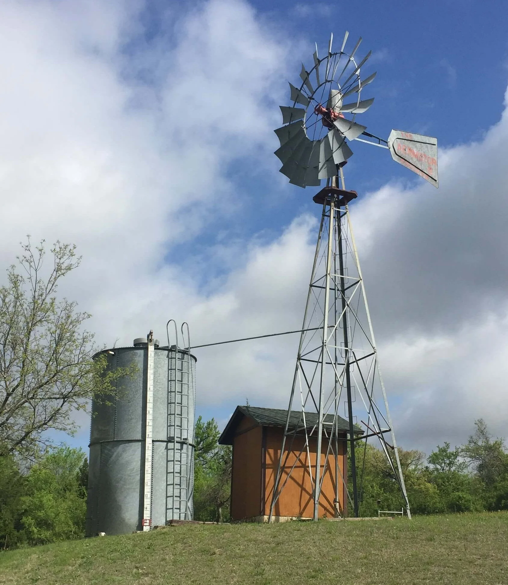 Near Benbrook, Texas, we visited Mark Welch’s farm where he builds working windmills. This particular windmill provides all the water for his house.