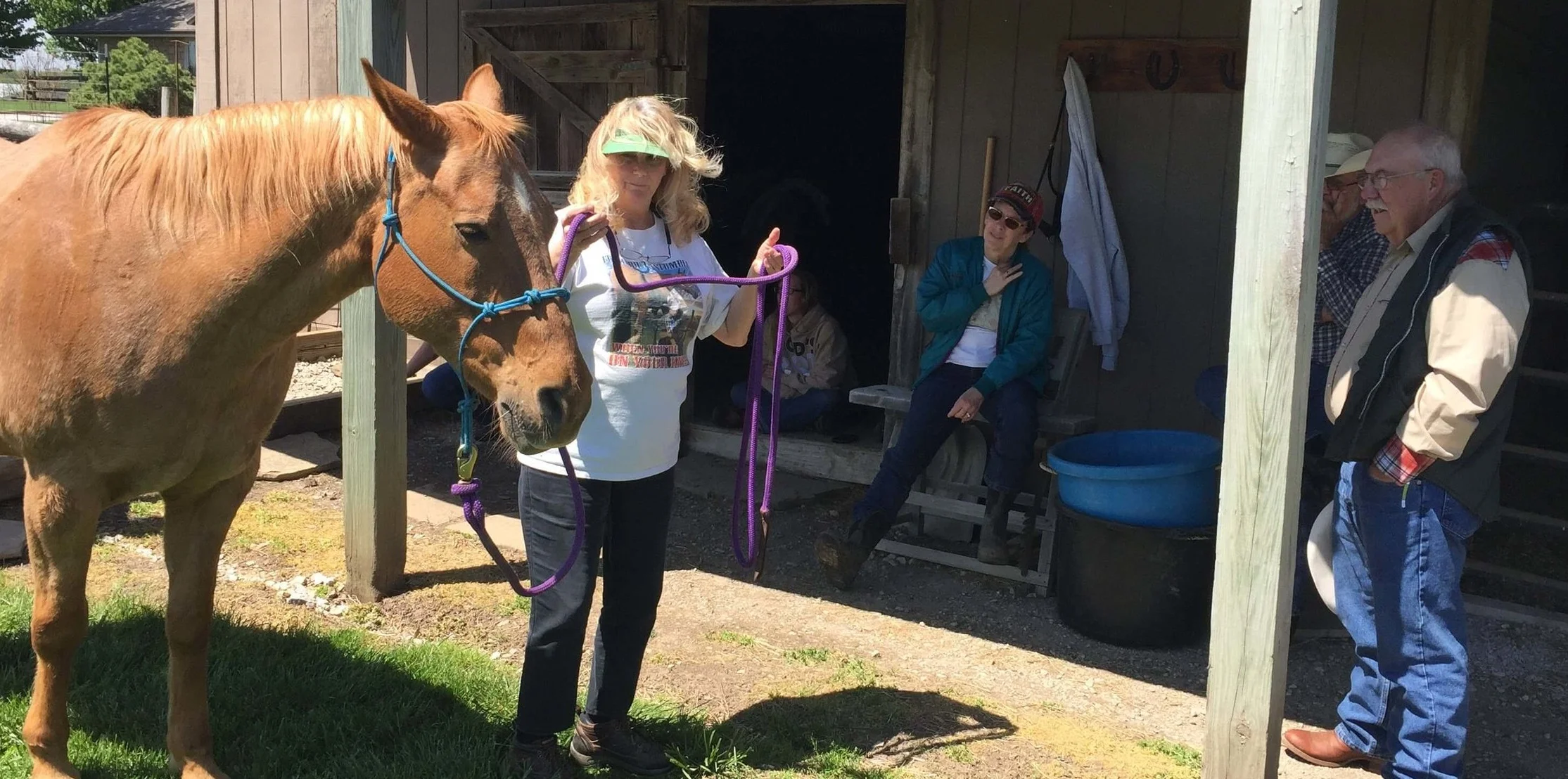 Barbara Harshner, a horse trainer from Lone Jack, Missouri, gives some pointers to our equine therapy team getting ready to go to Guatemala.