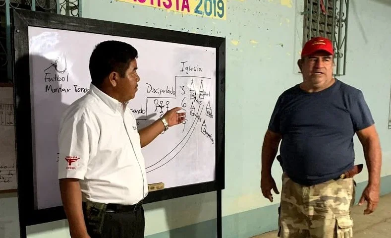 Here Cesar and German are speaking of the levels we work at when starting churches.