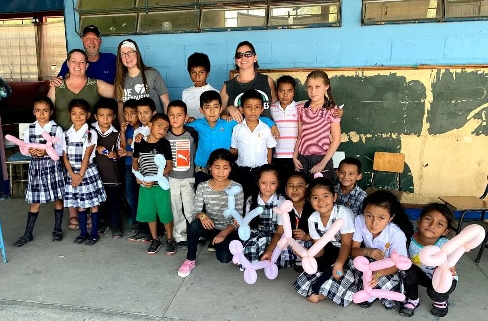 The last day, the group posed for a picture with a class of school children near Amberes, Guatemala.