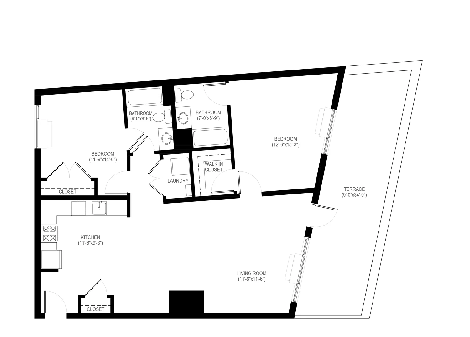 click on 2 bedroom floor plan to enlarge