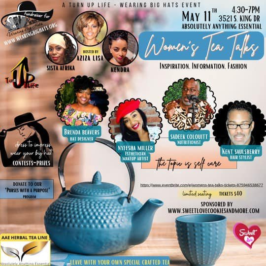 Pre-Mother&rsquo;s Day Tea Party. Join us Saturday May 11, 2024 for an afternoon tea + fashion show = an awesome time. hosted by Aziza Lisa and friends. http://Www.wearingbighats.org