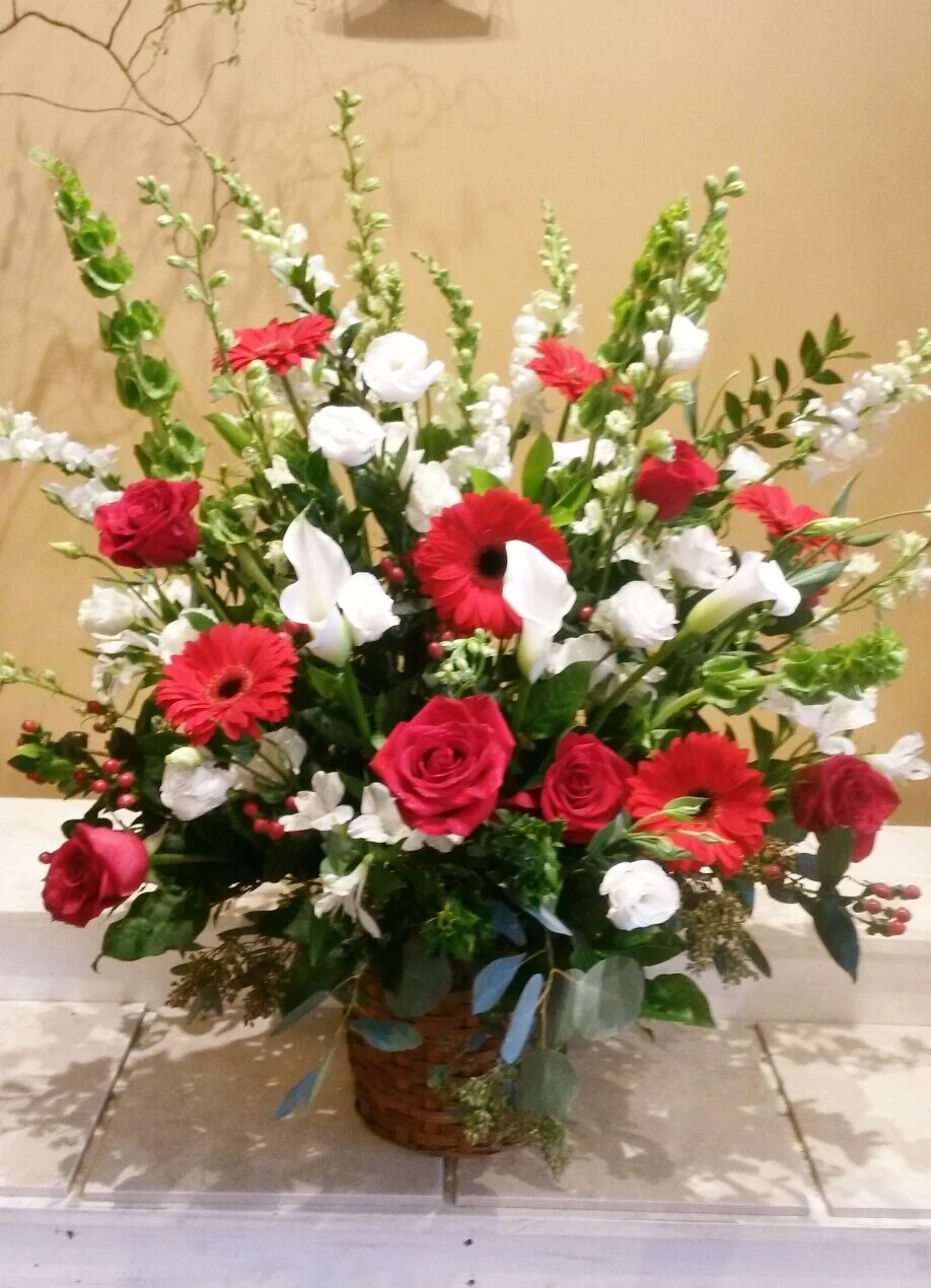 White and Red Basket — Sage Floral Studio