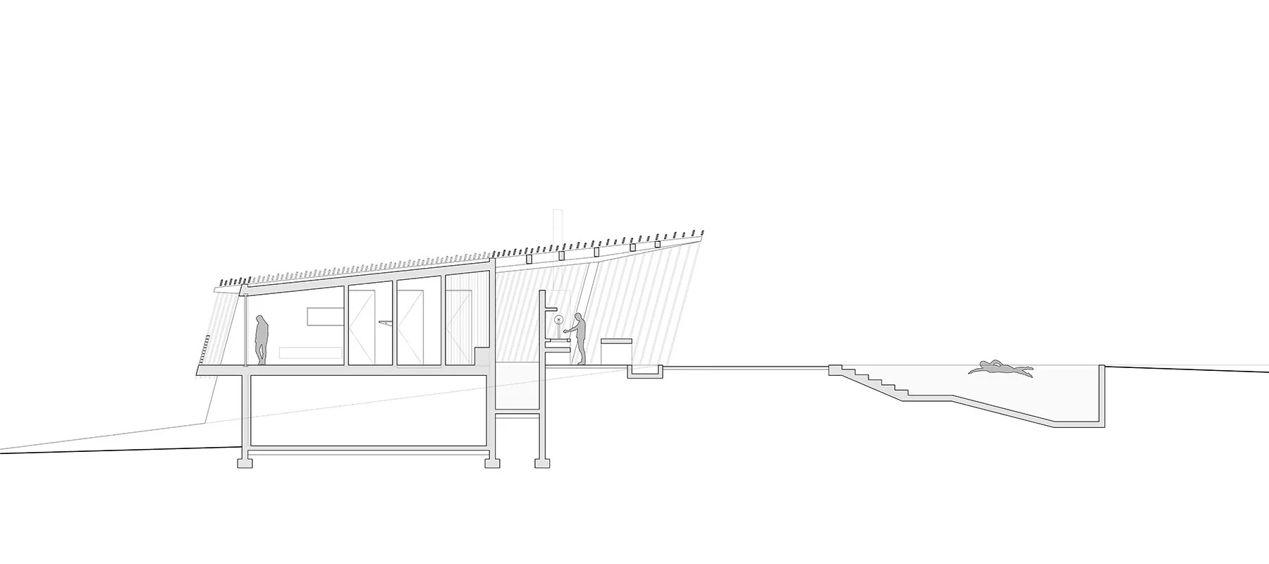 ................ section through house and swimming pool ................