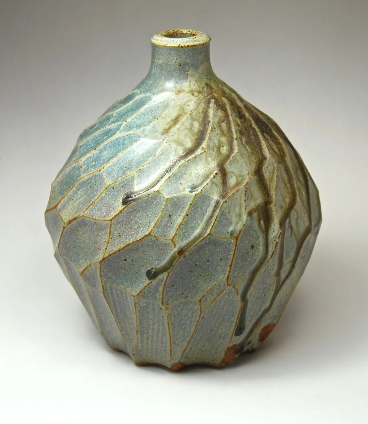 Faceted Blue Wood Ash Bottle