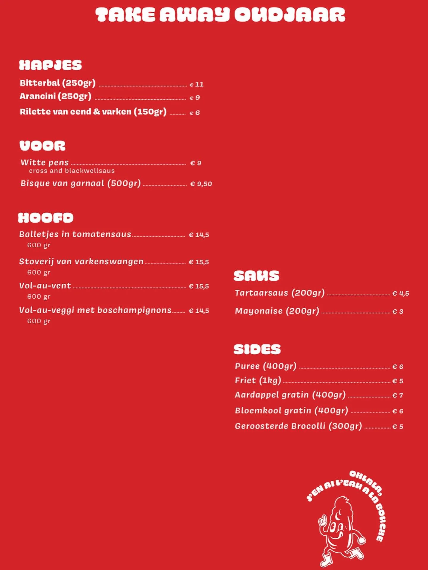 TAKE AWAY! 
Zoals beloofd de info voor kerst en oudejaar.
Te bestellen wat je wil en hoeveel je wil. Afhalen op 24/12 en 31/12 tussen 11u en 13u. Bestellen op hallo@wanandonly.gent