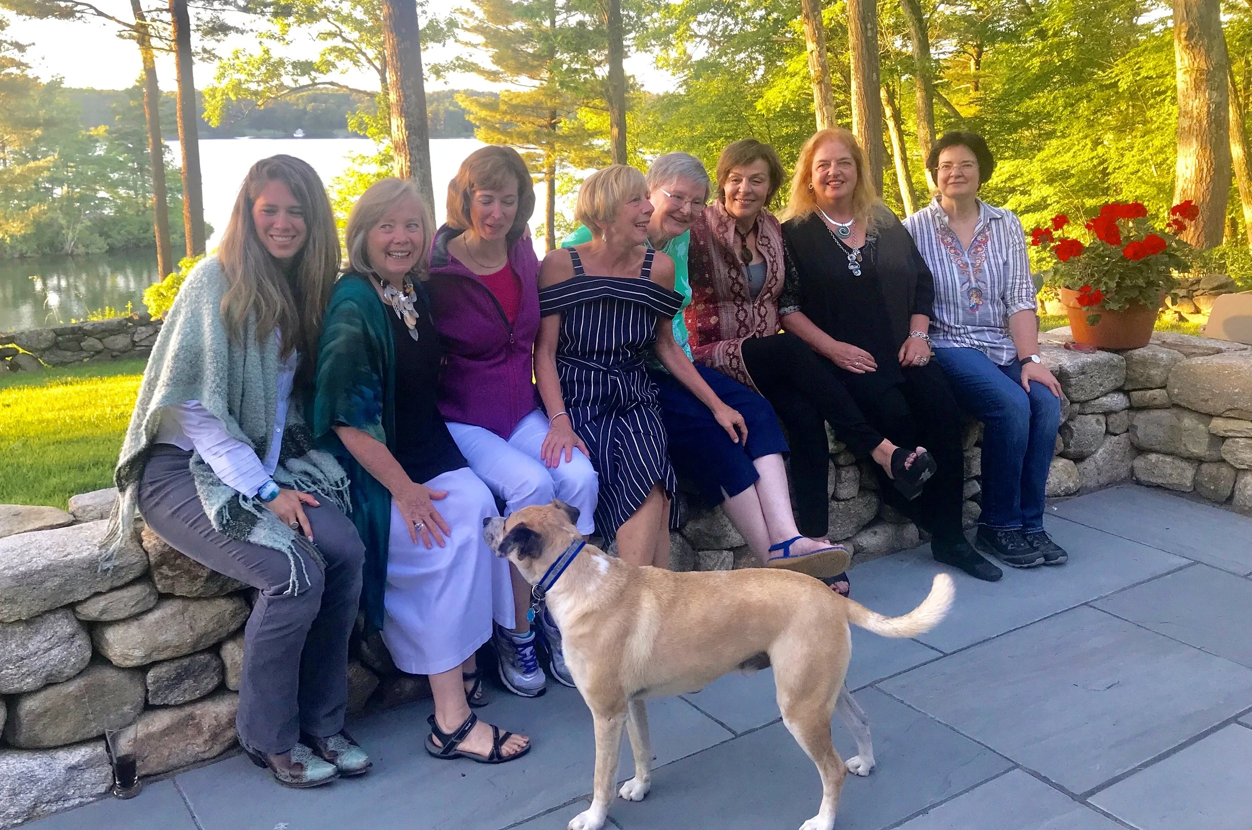 Farm Pond Writing Collective Members pictured from L to R: Megan Walls, Karen Edwards, Mary Beth Hines, Kelly DuMar, Susan Kennedy, Elizabeth Sheehan, Karin Stanley, Claudia Duchene. (Missing are Peggy Gavin & Leanne Labelle.) 