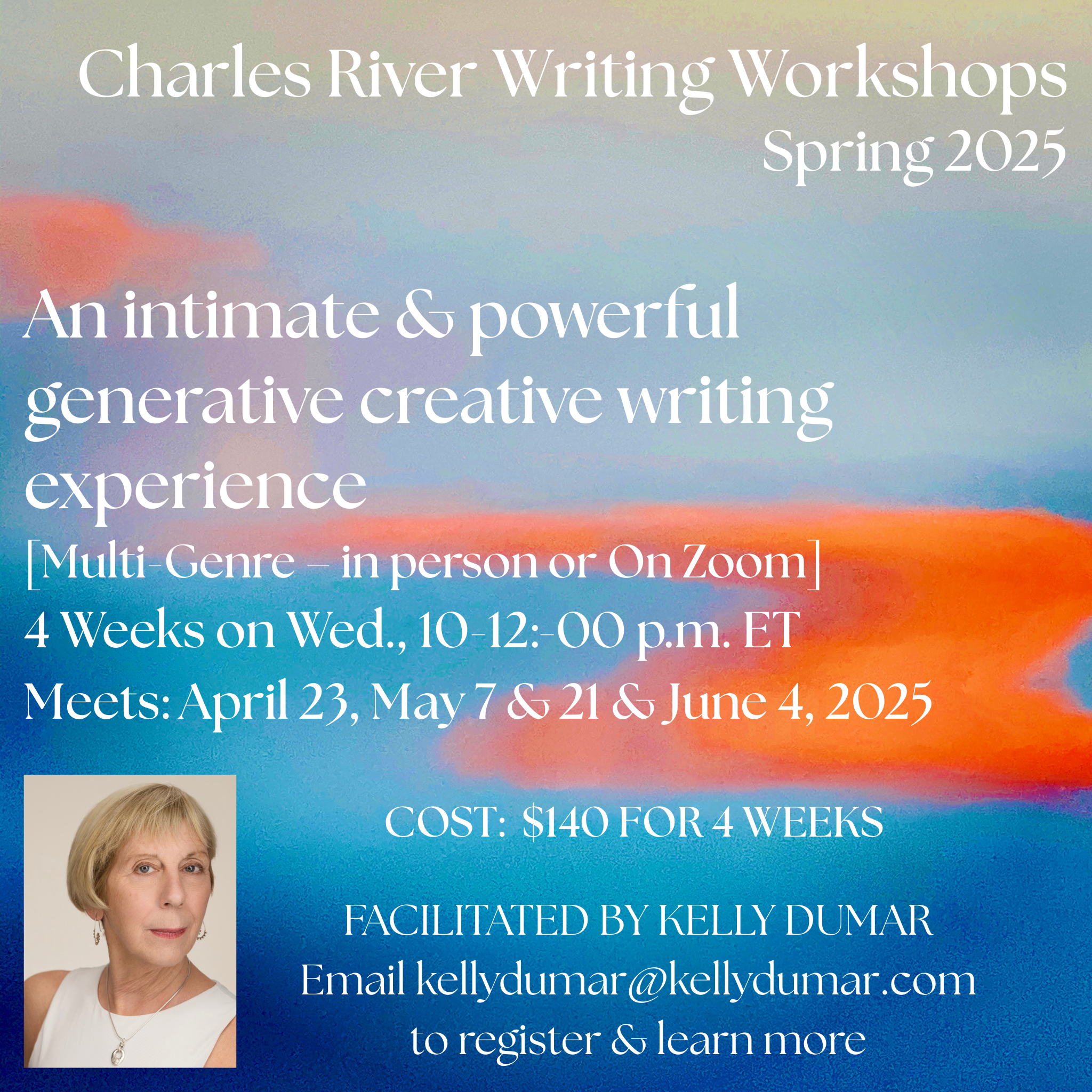 CHARLES RIVER WRITERS SPRING GENERATIVE SESSIONS starts APRIL 23, 10 a.m. ET
