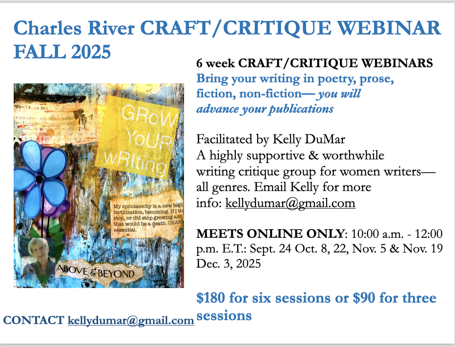 My FALL Charles River Writers CRAFT Workshop Starts Wed. Sept. 17, 10-12:00 p.m. ET (Copy)