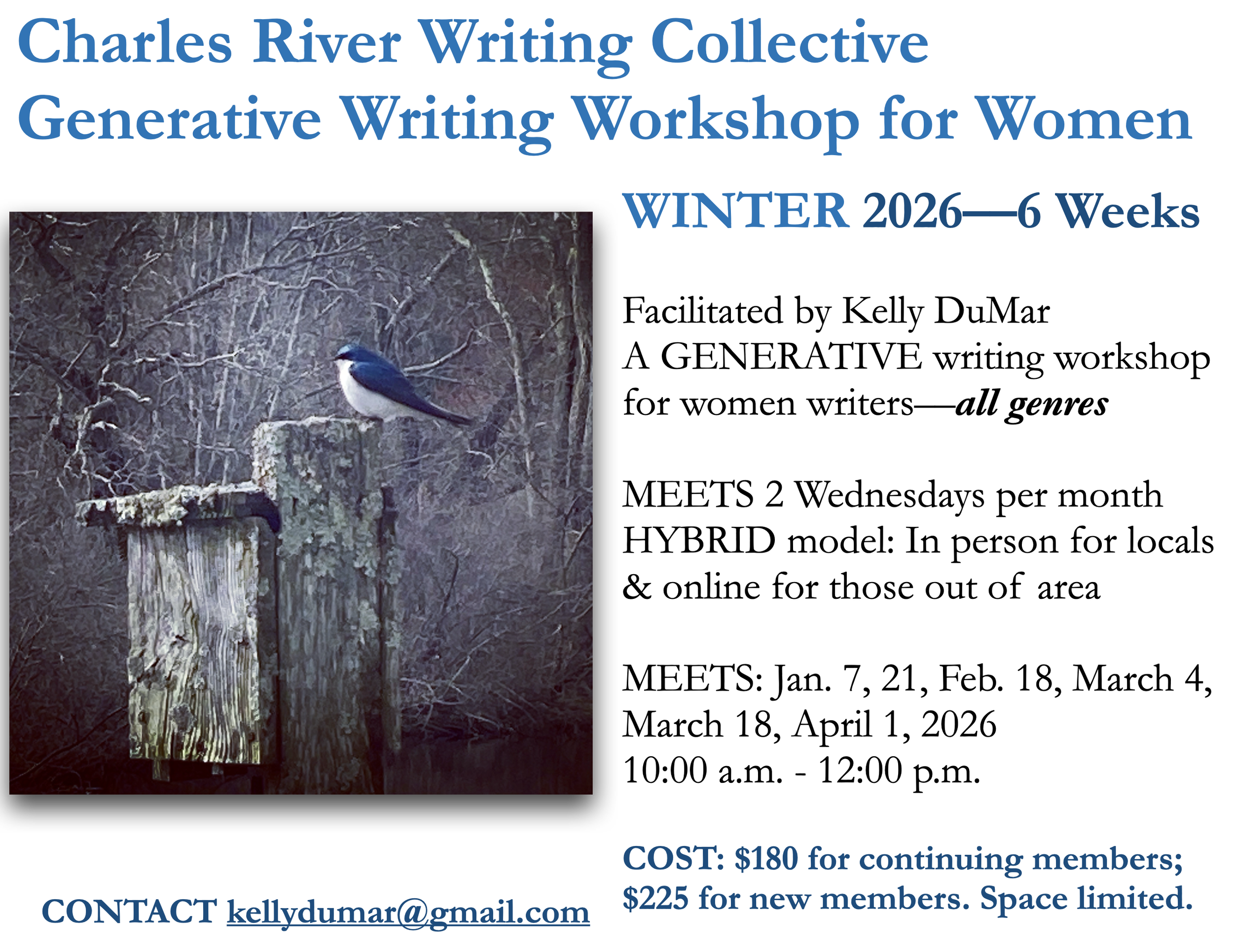 Charles River Writers Collective GENERATIVE 6-Week Webinar Starts Jan. 7, 2026 10:00 a.m. Eastern