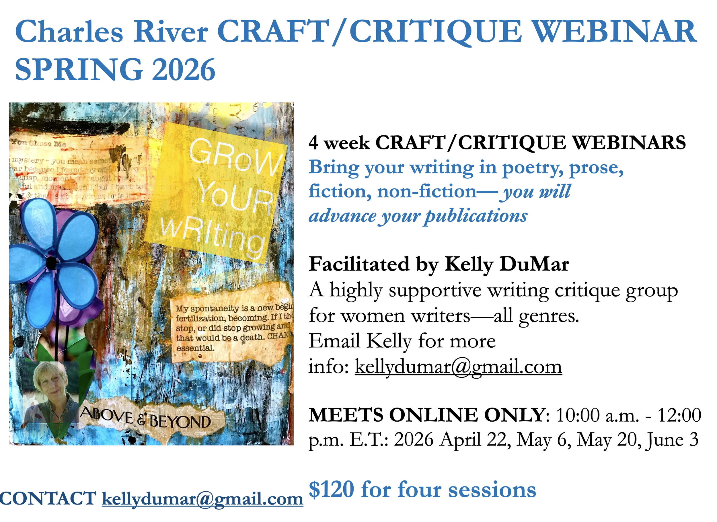 Kelly's Multi-Genre CRAFT Webinar Starts April 22, 2026 10:00 a.m. Easter on Zoom