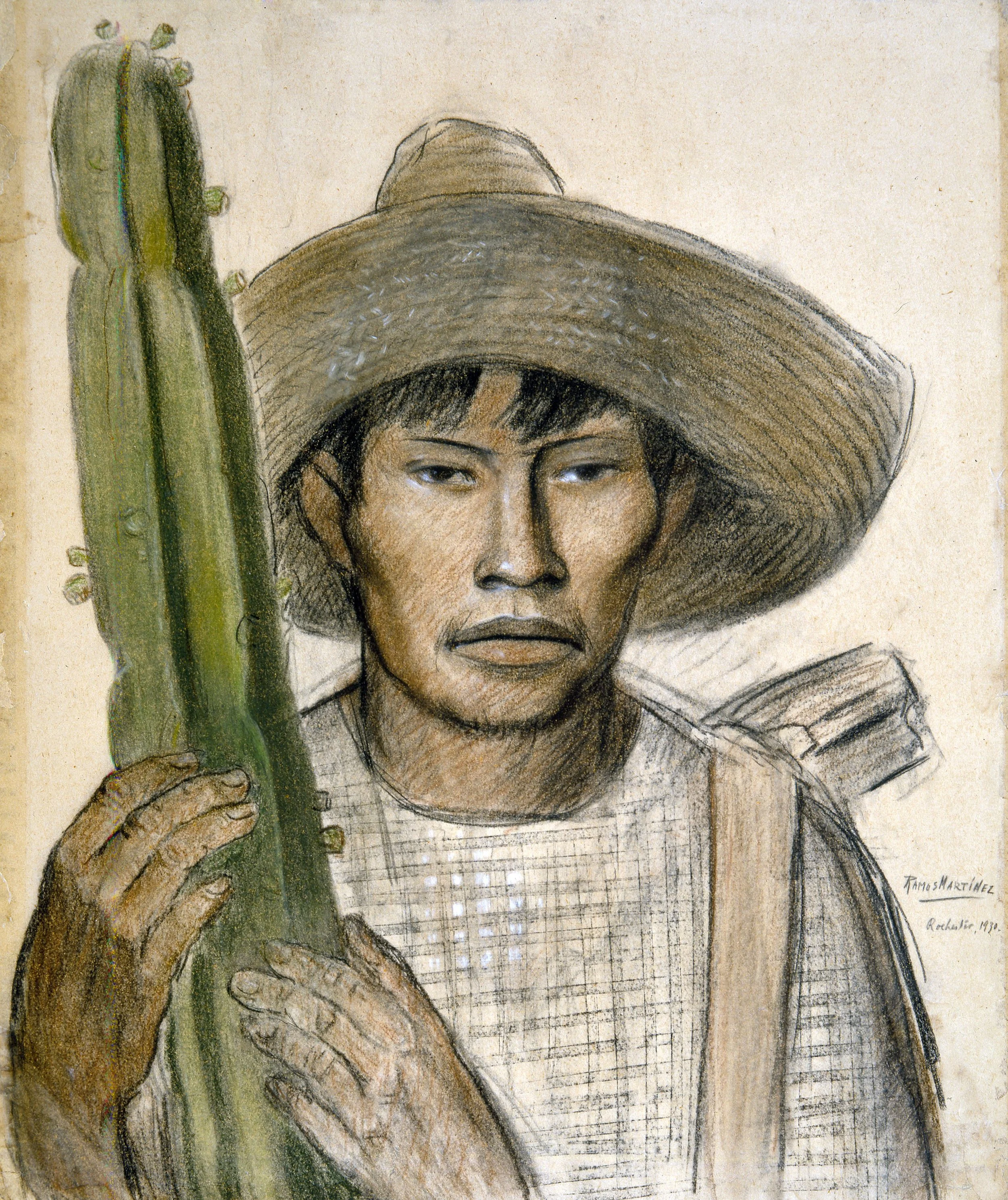 Joven Mexicano con Nopal / Mexican Boy with Cactus 1930 pastel and Conté crayon on paper / pintura al pastel y crayon Conté sobre papel 19 x 23.3 inches; 48.3 x 59.1 centímetros Private collection