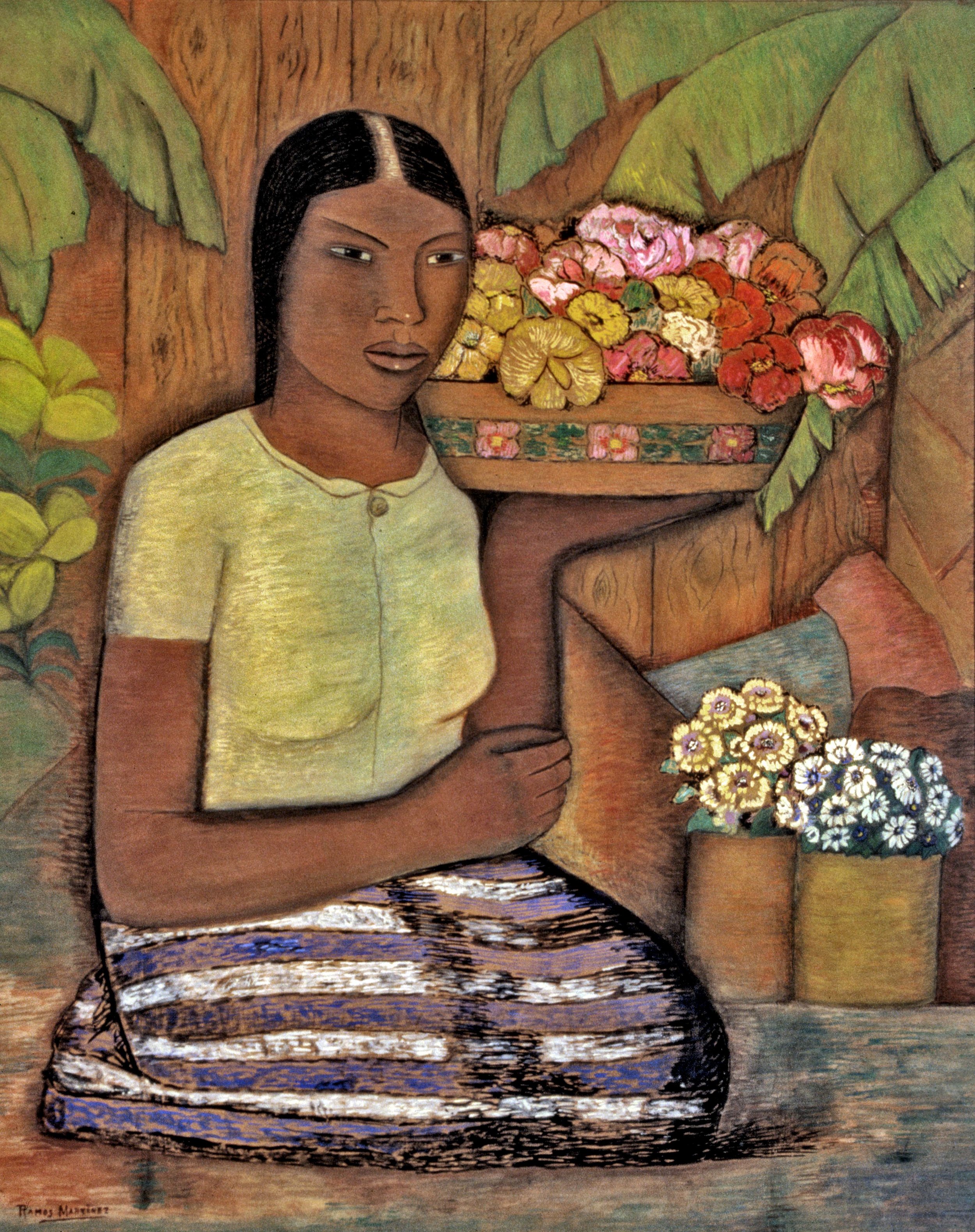 María Entre Flores / Maria Amidst the Flowers ca. 1930 tempera and charcoal on board / temple y carbón sobre tabla 37 x 29.5 inches; 94 x 74.9 centímetros Private collection