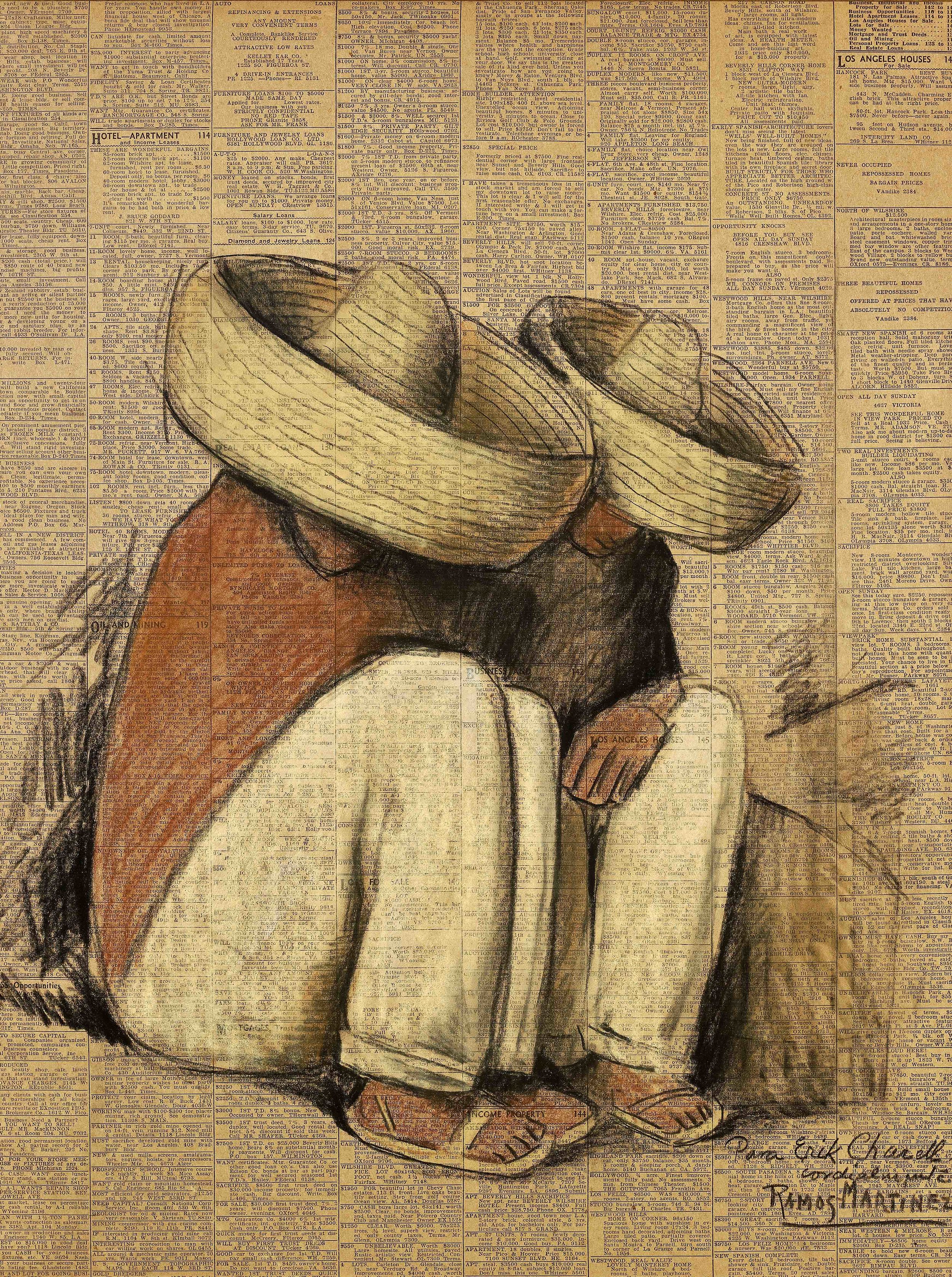 Siesta 1932 pastel, charcoal, and Conté crayon on newsprint / pintura al pastel, carbón y crayon Conté sobre papel periódico ( Los Angeles Times ) 21 x 15.5 inches / 53.3 x 39.4 centímetros Private collection