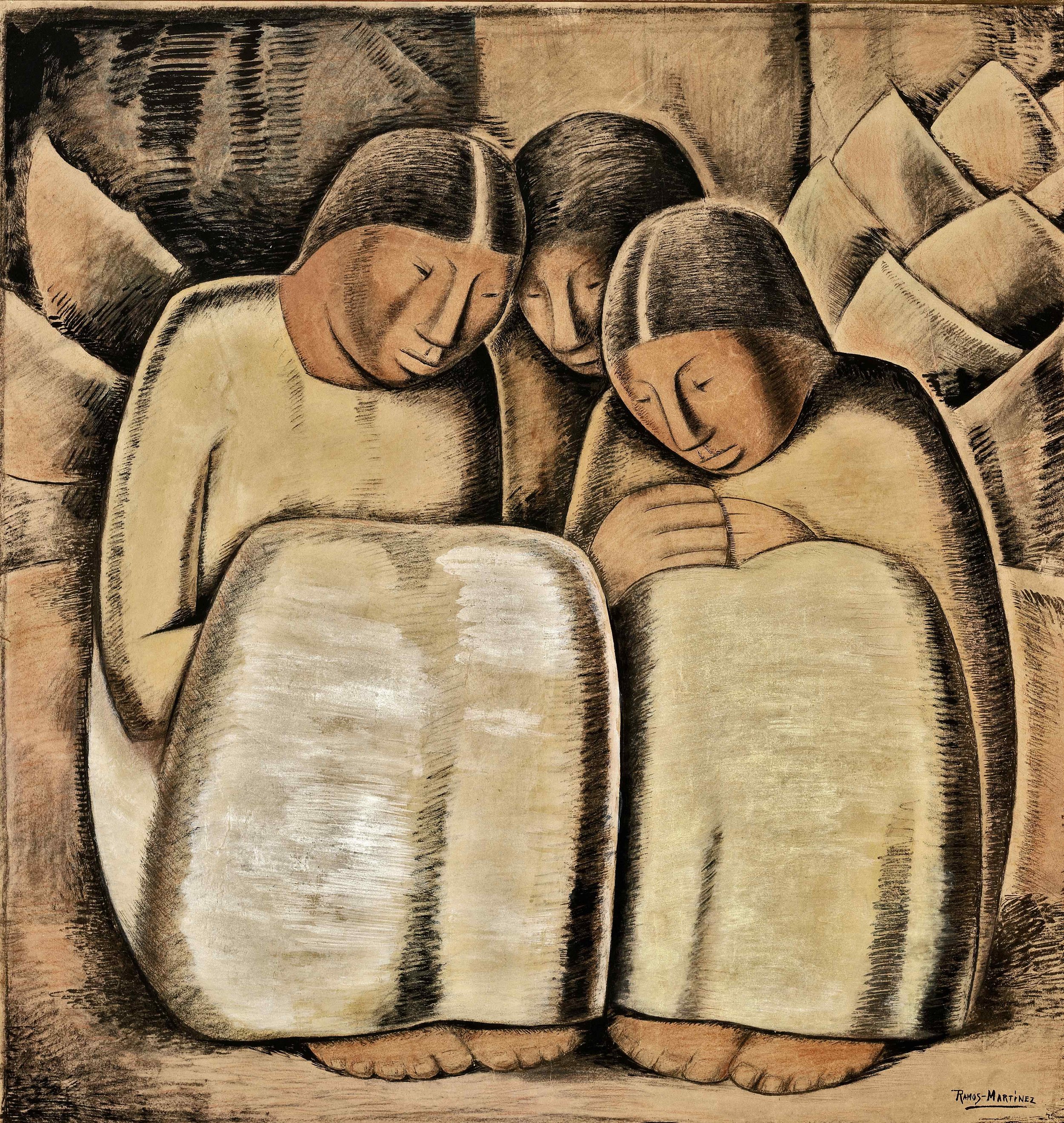 Las Hermanas / The Sisters ca. 1934 tempera, Conté crayon and wash on board / temple, crayon Conté y aguada sobre tabla 34.3 x 33.3 inches; 87 x 84.5 centímetros Private collection