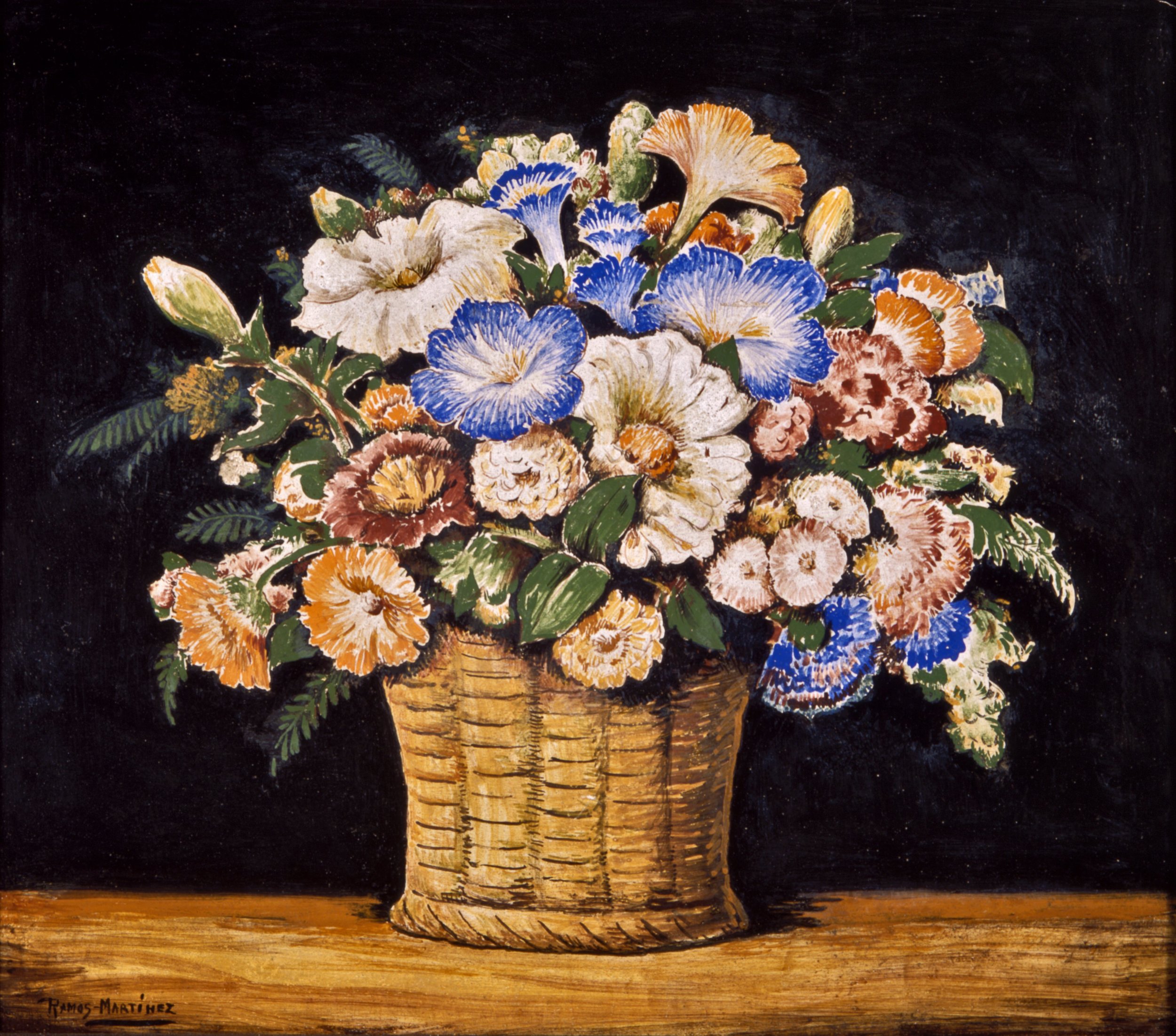 Canasta de Flores / Basket of Flowers ca. 1935 fresco 15 x 16.8 inches; 38.1 x 42.6 centímetros