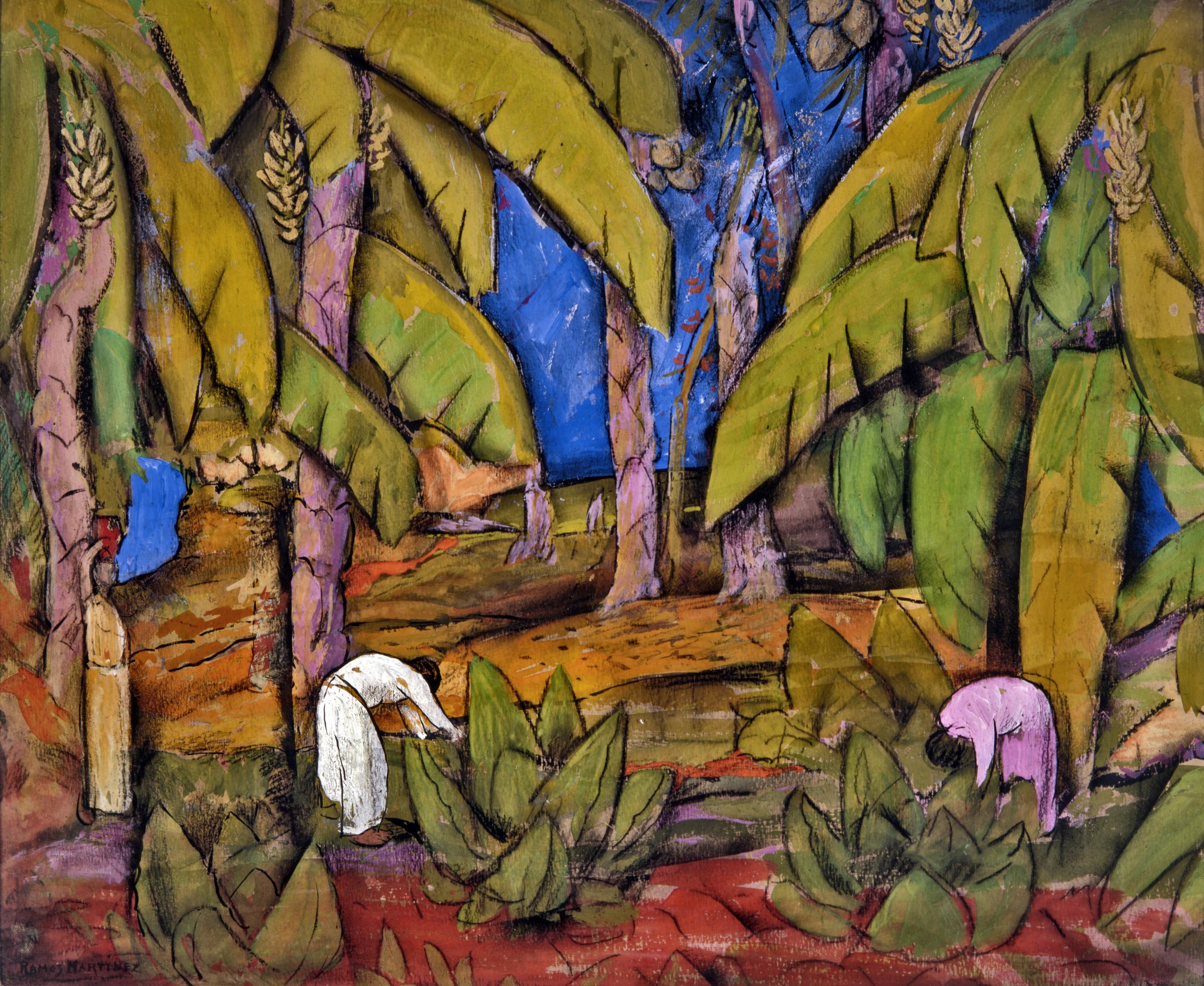 Platanal / Banana Plantation ca. 1939 tempera, pastel and charcoal on paper / temple, pintura al pastel y carbón sobre papel 18 x 22 inches; 45.7 x 55.9 centímetros Private collection