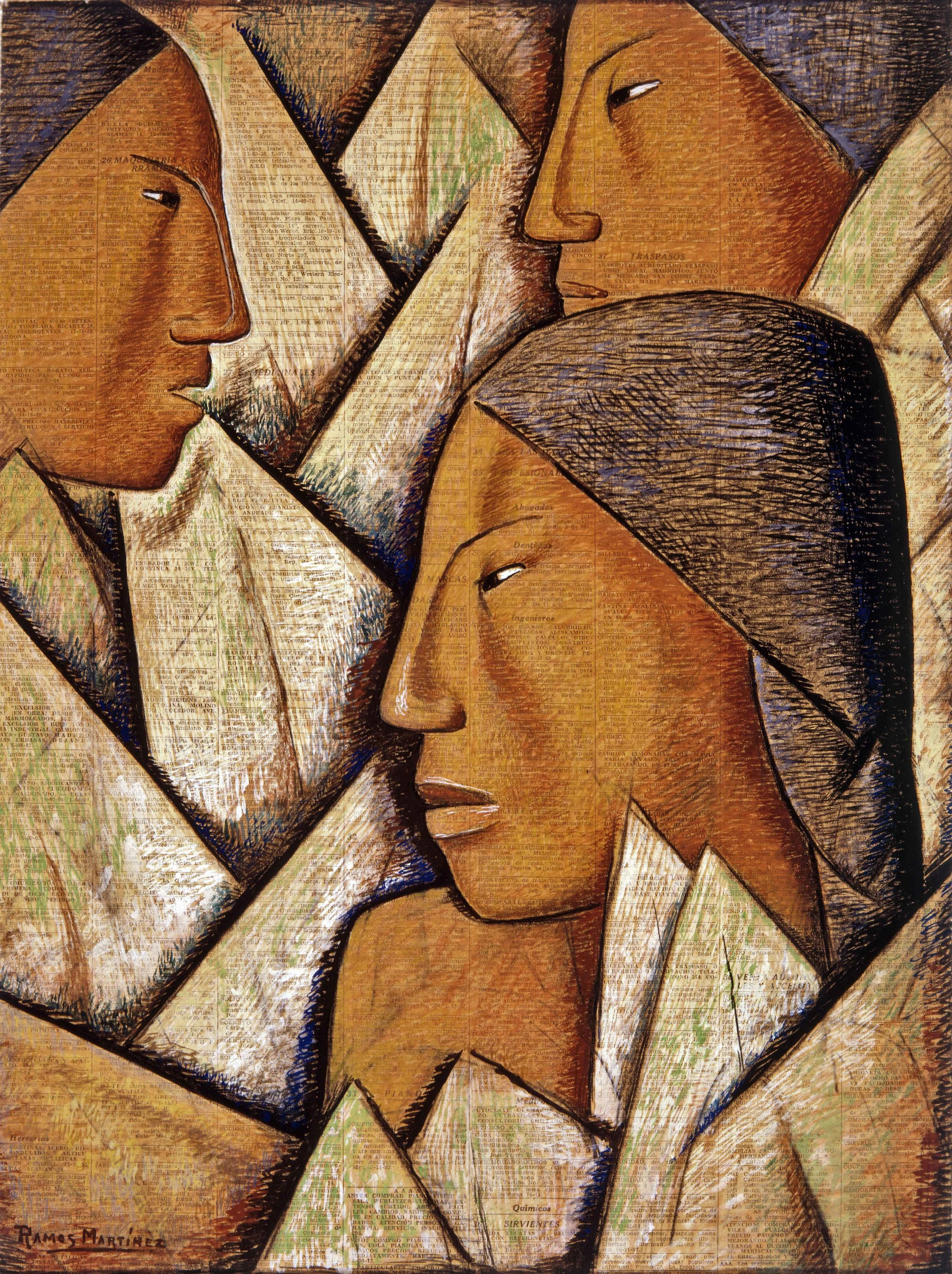 Mixtecas Primitivos / Primitive Mixtecs 1942 tempera on newsprint / temple sobre papel periódico (El Universal) 22.8 x 16.9 inches; 57.8 x 42.9 centímetros