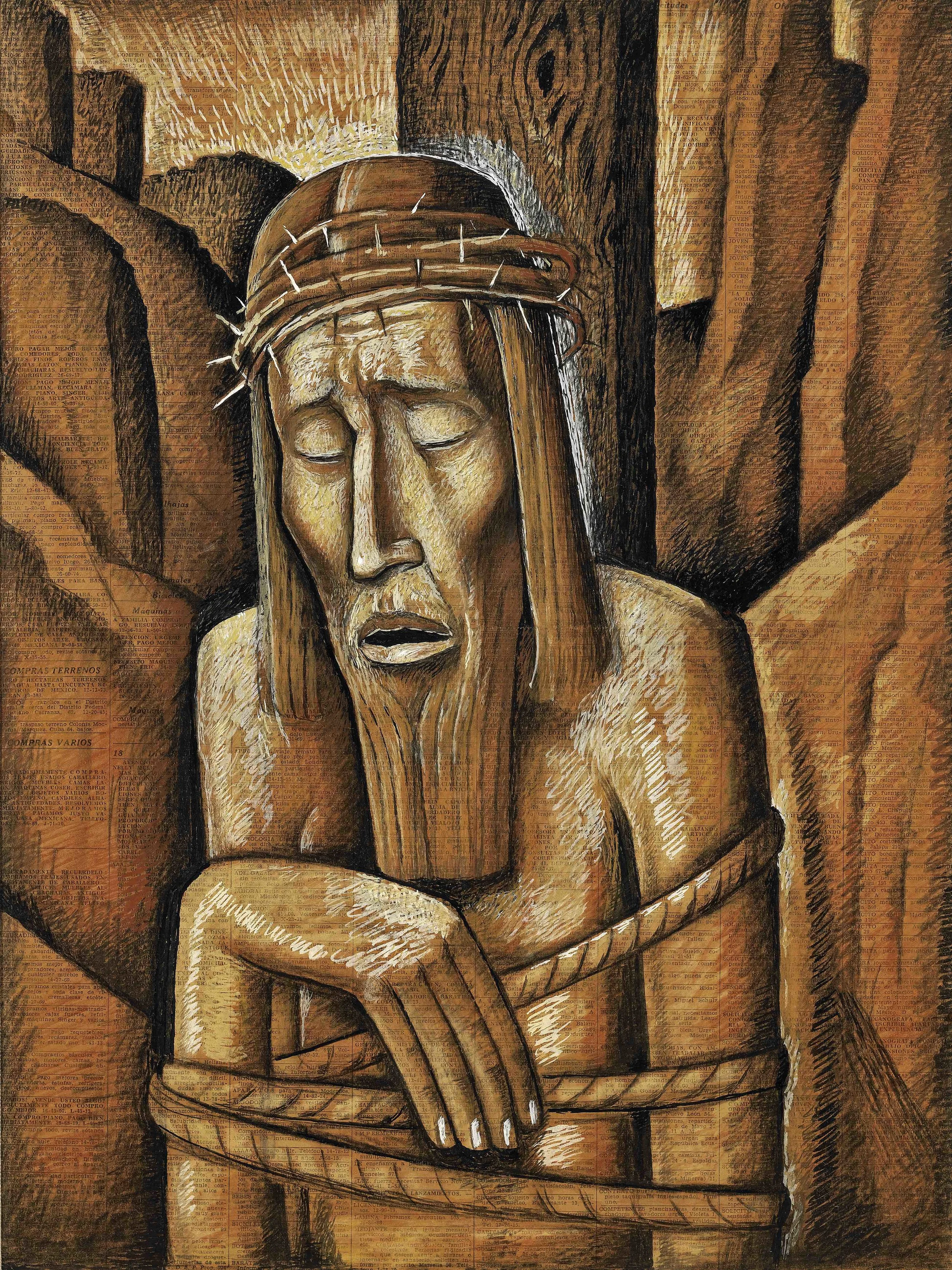 Christus 1943 tempera on newsprint / temple sobre papel periódico 21.5 x 16.3 inches; 54.6 x 41.3 centímetros Scripps College