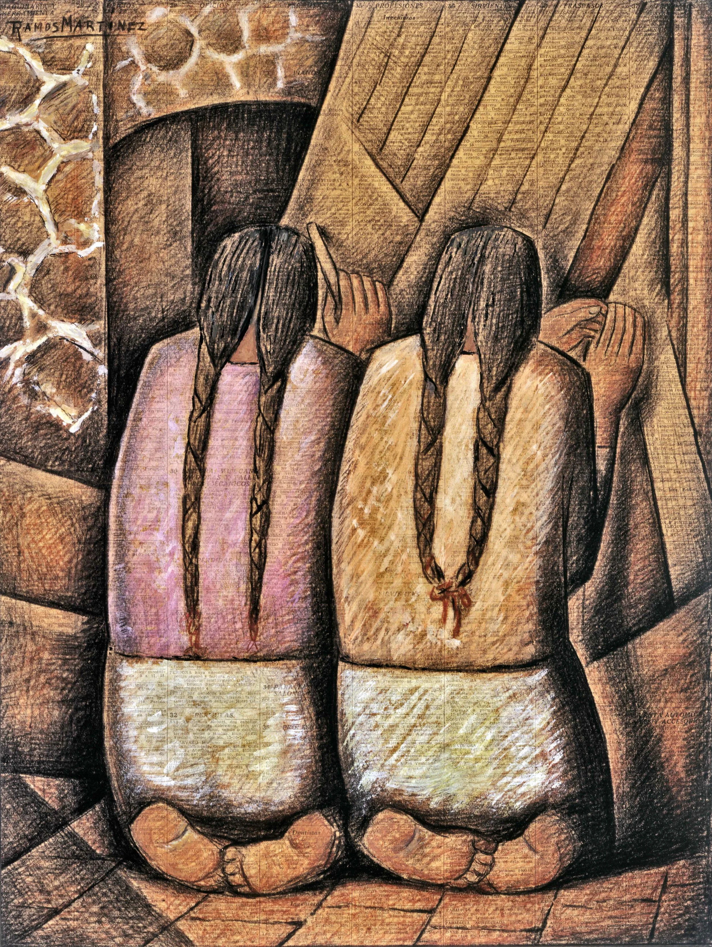 Las Tejedoras / The Weavers 1944 tempera and charcoal on newsprint / temple y carbón sobre papel periódico (El Universal, September 3, 1944) 21 x 16 inches; 53.3 x 40.6 centímetros University of Arizona Museum of Art