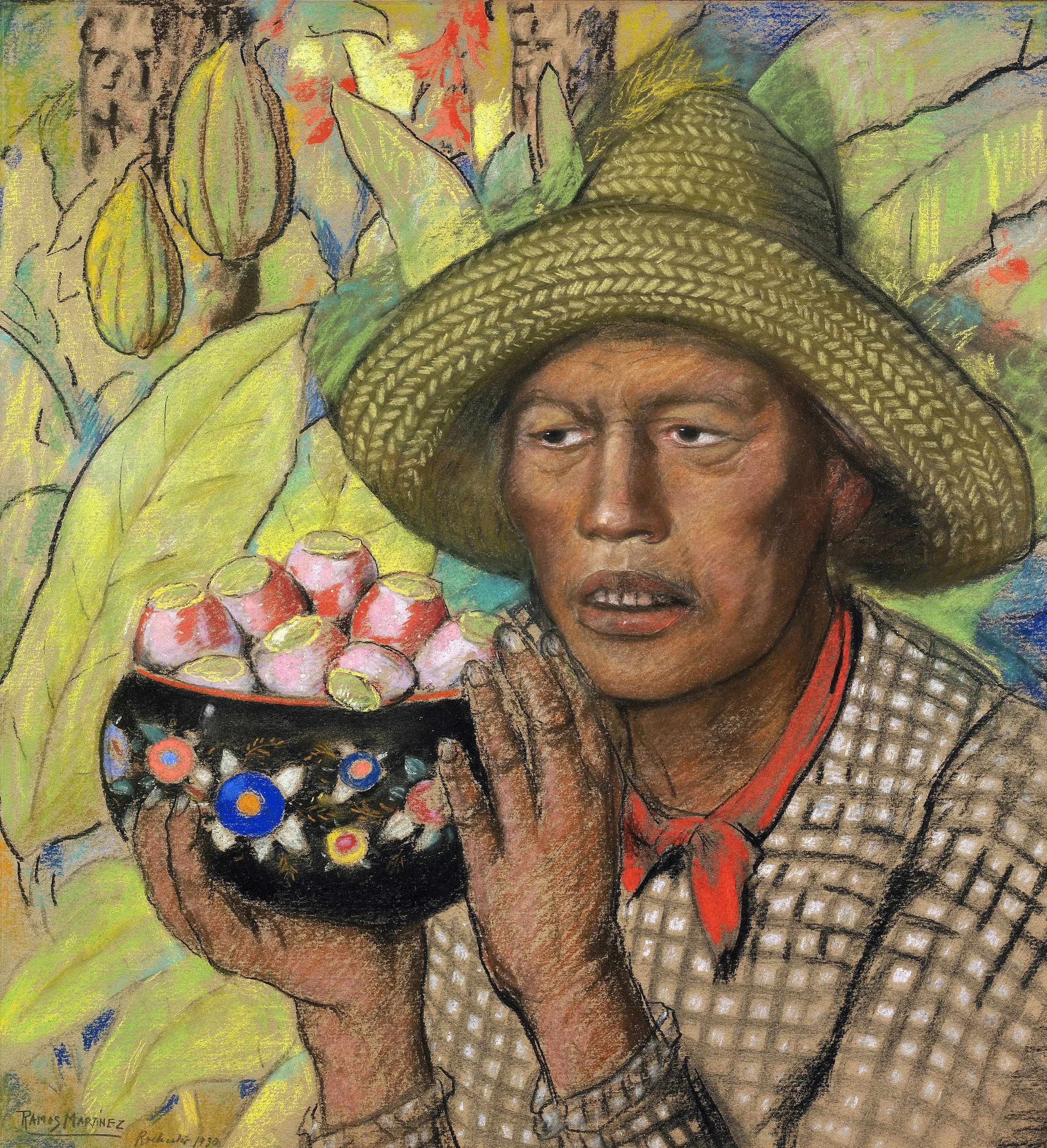 Peón con Tunas / Peasant with Prickly Pear 1930 tempera on paper / temple sobre papel 22 x 21 inches; 55.9 x 53.3 centímetros Private collection