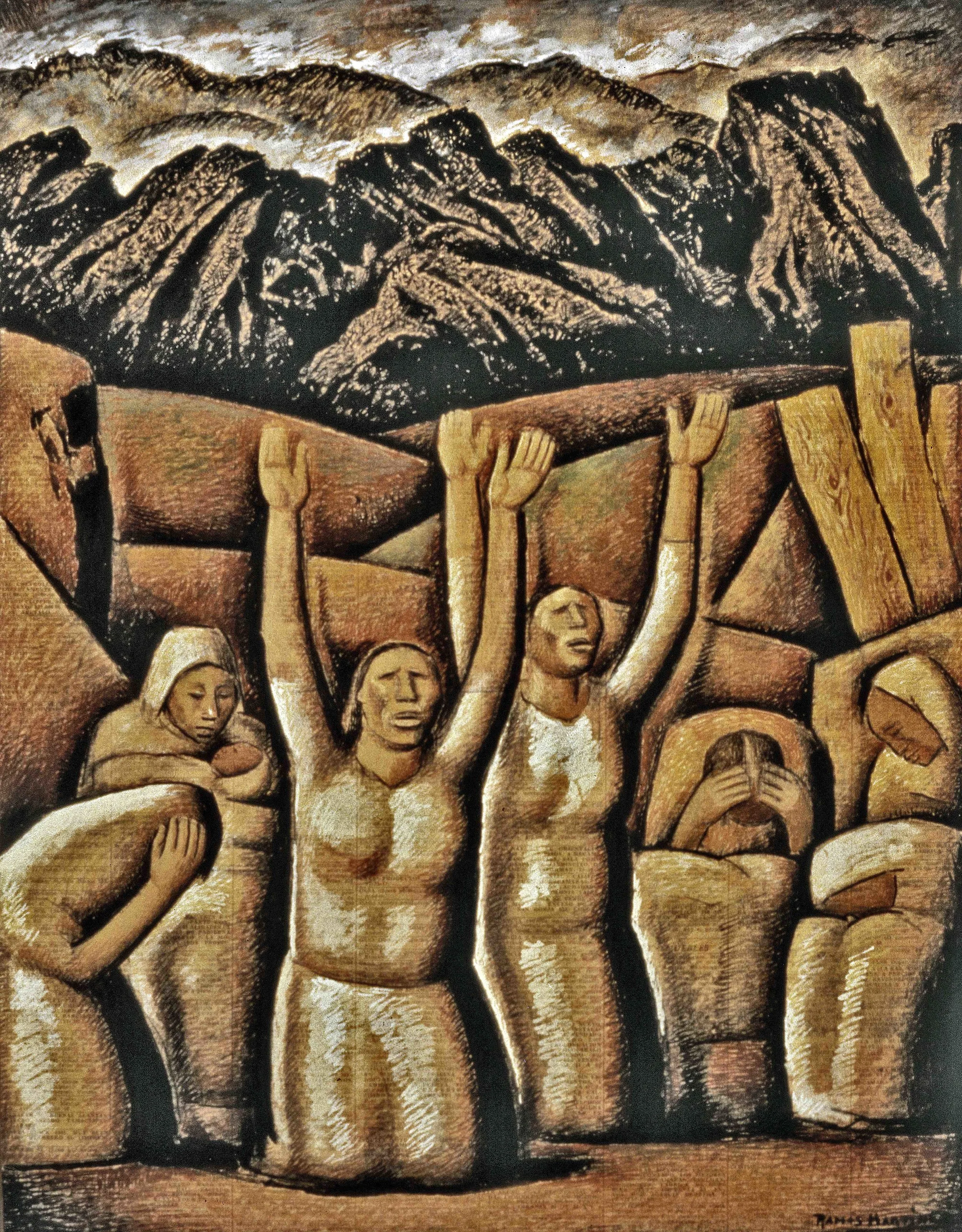 Mi Padre, Mis Hijos, Mi Esposa / My Father, My Children, My Wife 1944 tempera on newsprint / temple sobre papel periódico ( El Universal , March 11, 1944) 21 x 16 inches; 53.3 x 40.6 centímetros Private collection