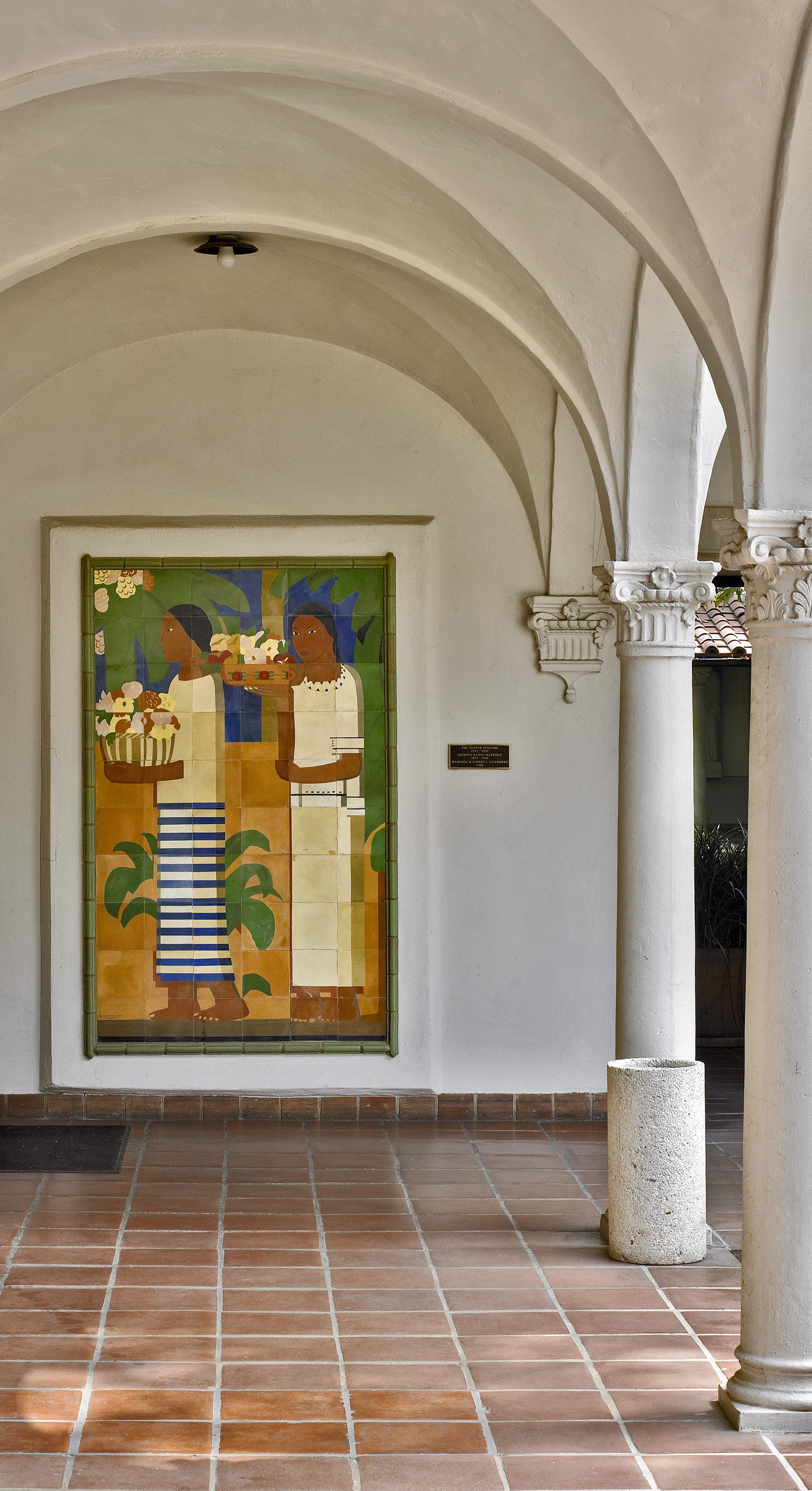 Vendoras de Flores / Flower Vendors ca. 1937 ceramic tile on stucco / azulejo cerámica sobre cemento 78 x 47.25 inches; 98.1 x 120 centímetros Scripps College