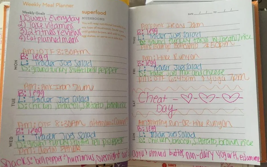 I like to color coordinate my different meals and workouts! This is a FUN way to stay on TRACK !