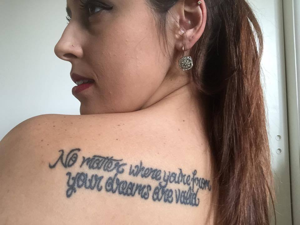 The tattoo I got a few months before I moved to California. I was inspired by Lupita Nyong'o when she won an Oscar at the 2014 Academy Awards. This quote was part of her speech. 