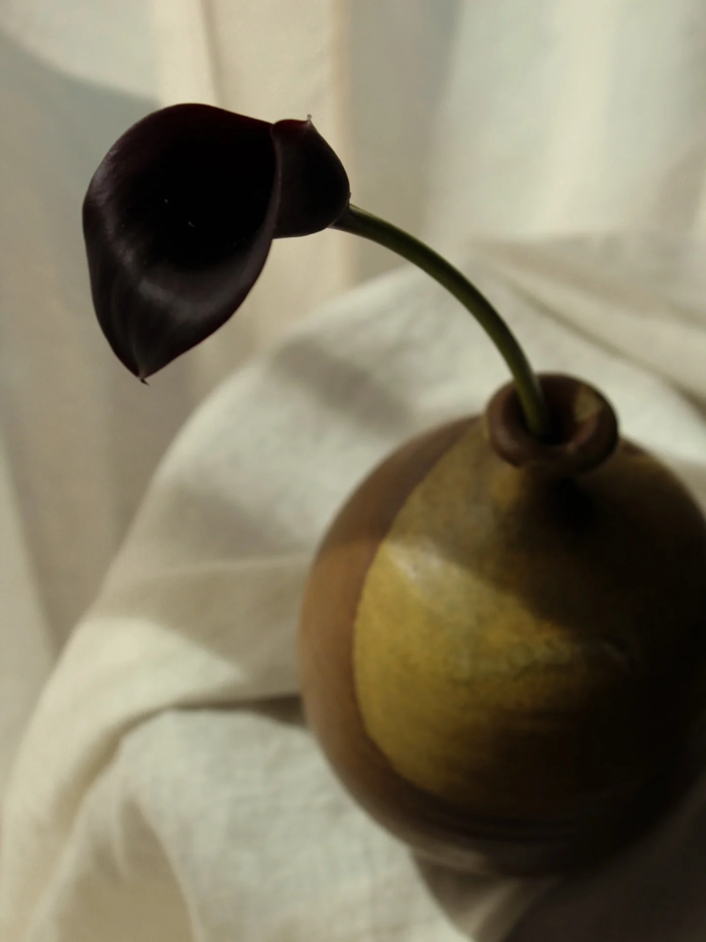 now available // Vintage MCM Japanese Stoneware Weed Vase_
Hand-Thrown Spherical Fired Stoneware Body With Unique Yellow Green Drip Glaze_Distinctive Small Opening For Minimal Ikebana Style Arrangements _ Striking Standalone Art Piece

9&rdquo;H x 6&