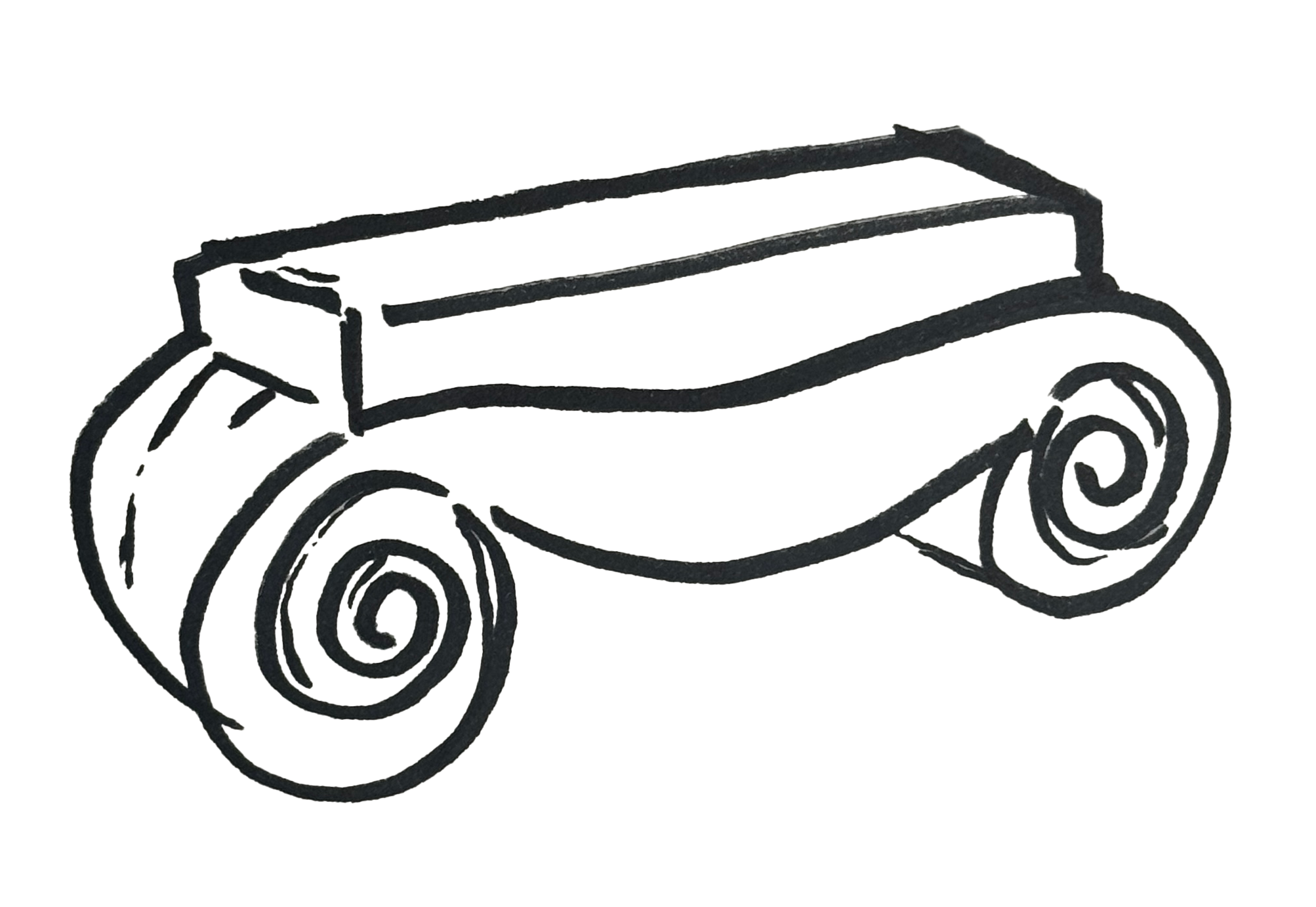 Stylized illustration of a rolled-out yoga mat with spiraled edges, in a minimalist line drawing style.