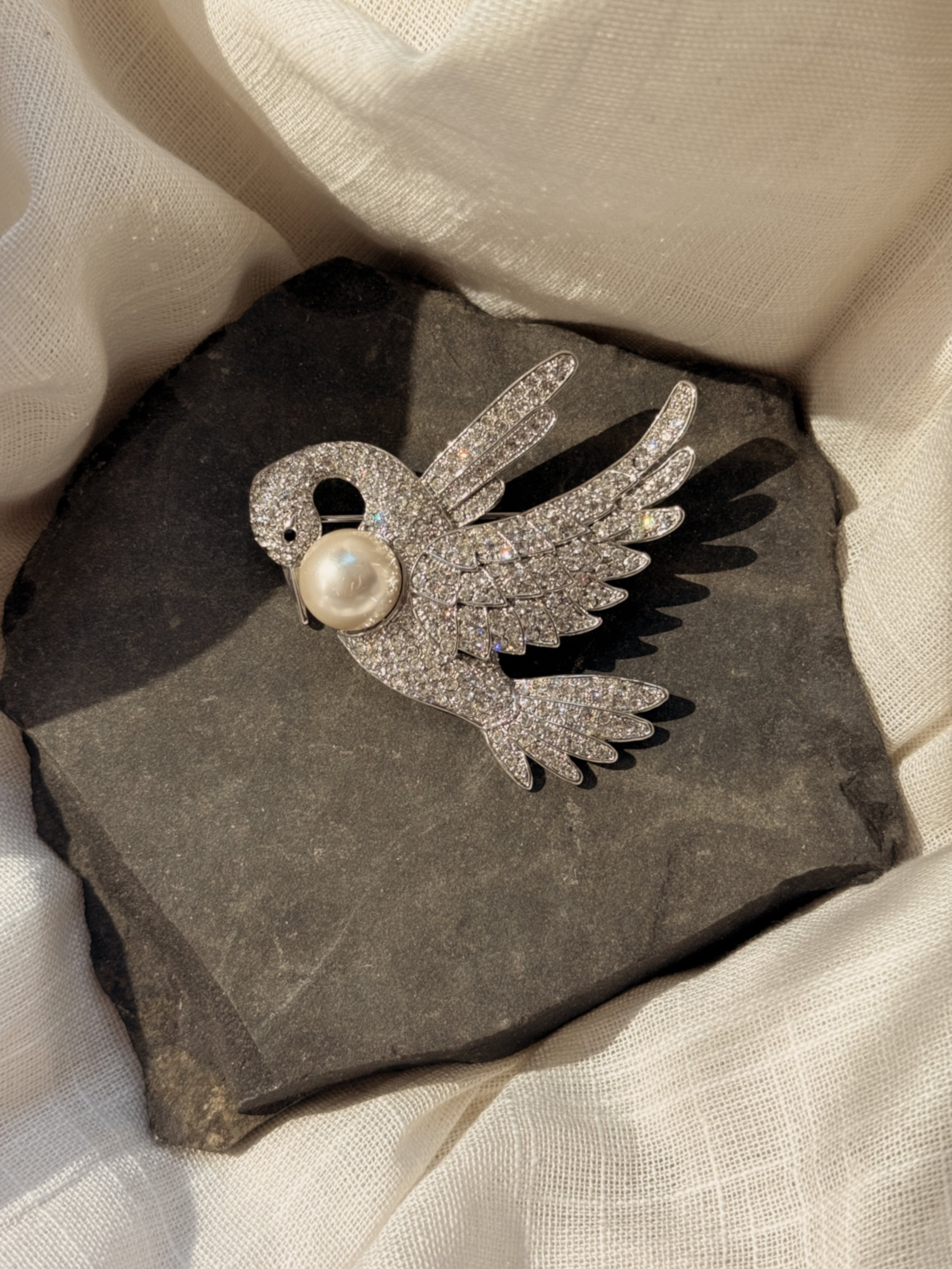 Eclectic Prodigy Reunion Vintage Crystal Swan Brooch