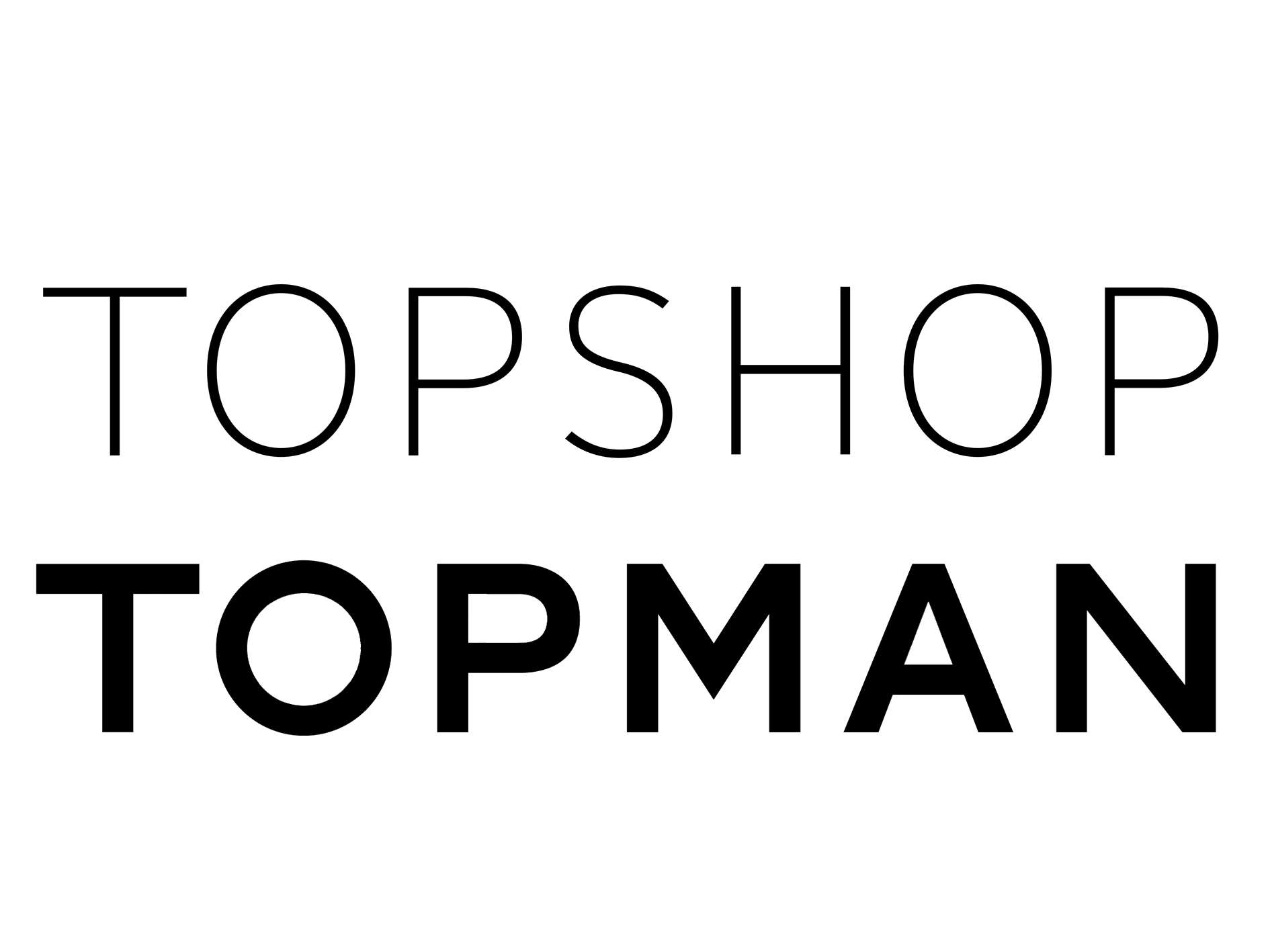 The image features a black background with the phrase 'TOPSHOP TOPMAN' written in large, thin, white outlined letters.
