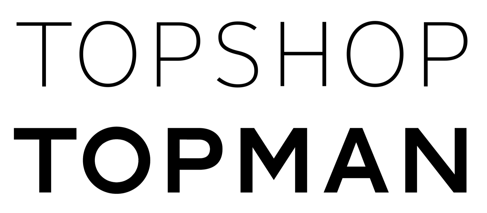 Outline text on black background reading 'TOPSHOP TOPMAN'.
